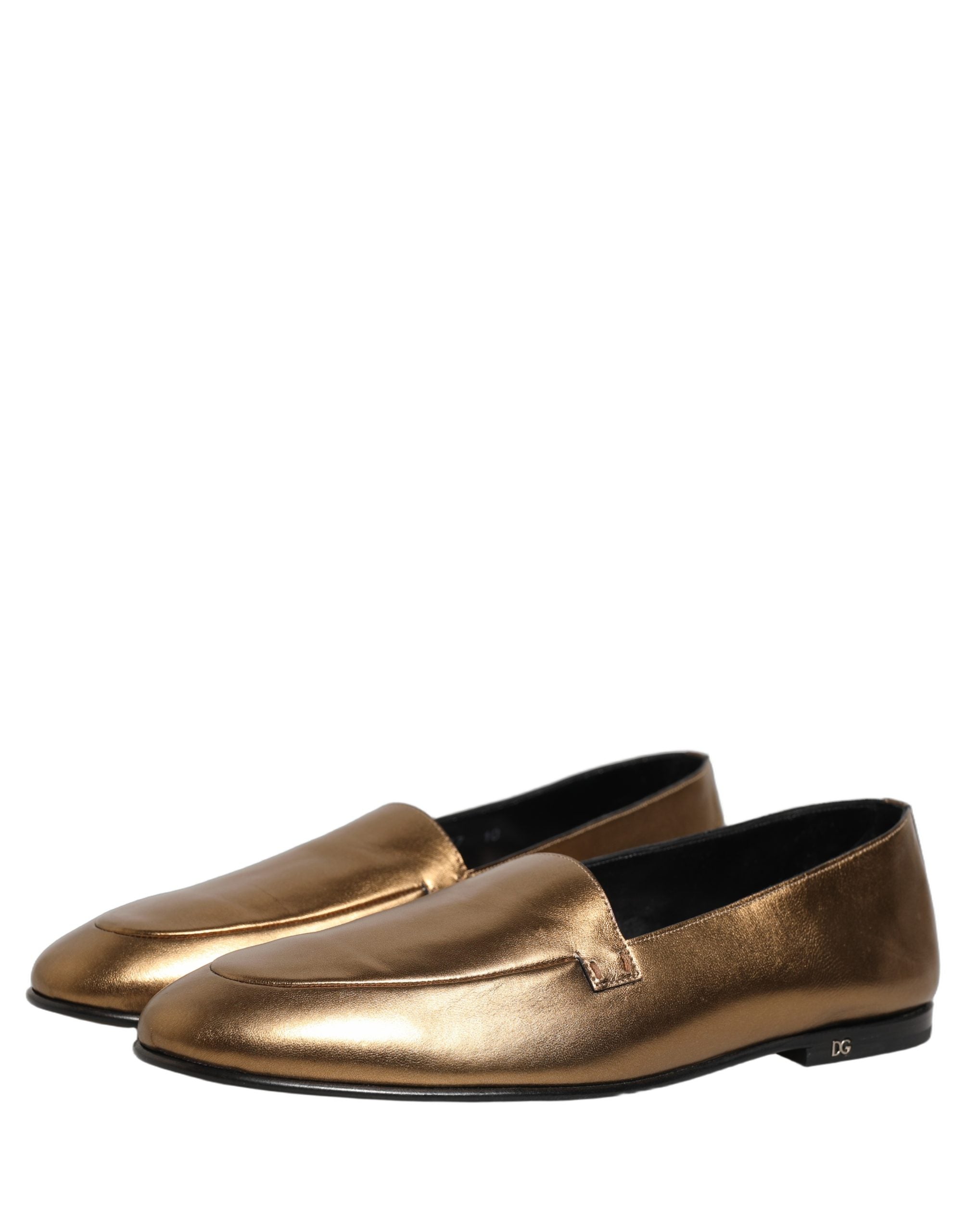 Dolce & Gabbana Gold Leather DG Logo Slip On Men Loafers Men's Shoes