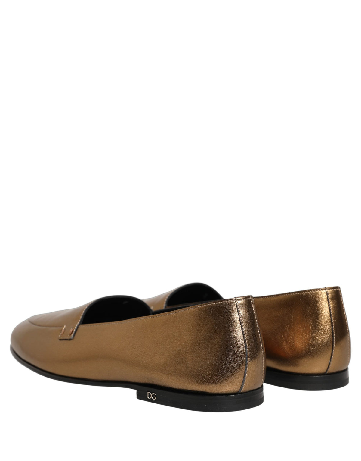 Dolce & Gabbana Gold Leather DG Logo Slip On Men Loafers Men's Shoes