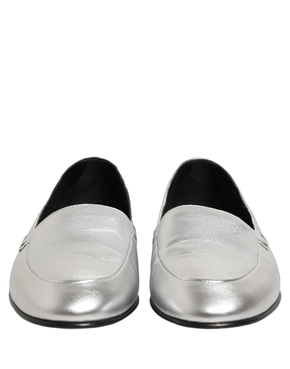 Dolce & Gabbana Silver Leather DG Logo Slip On Loafers Men's Shoes