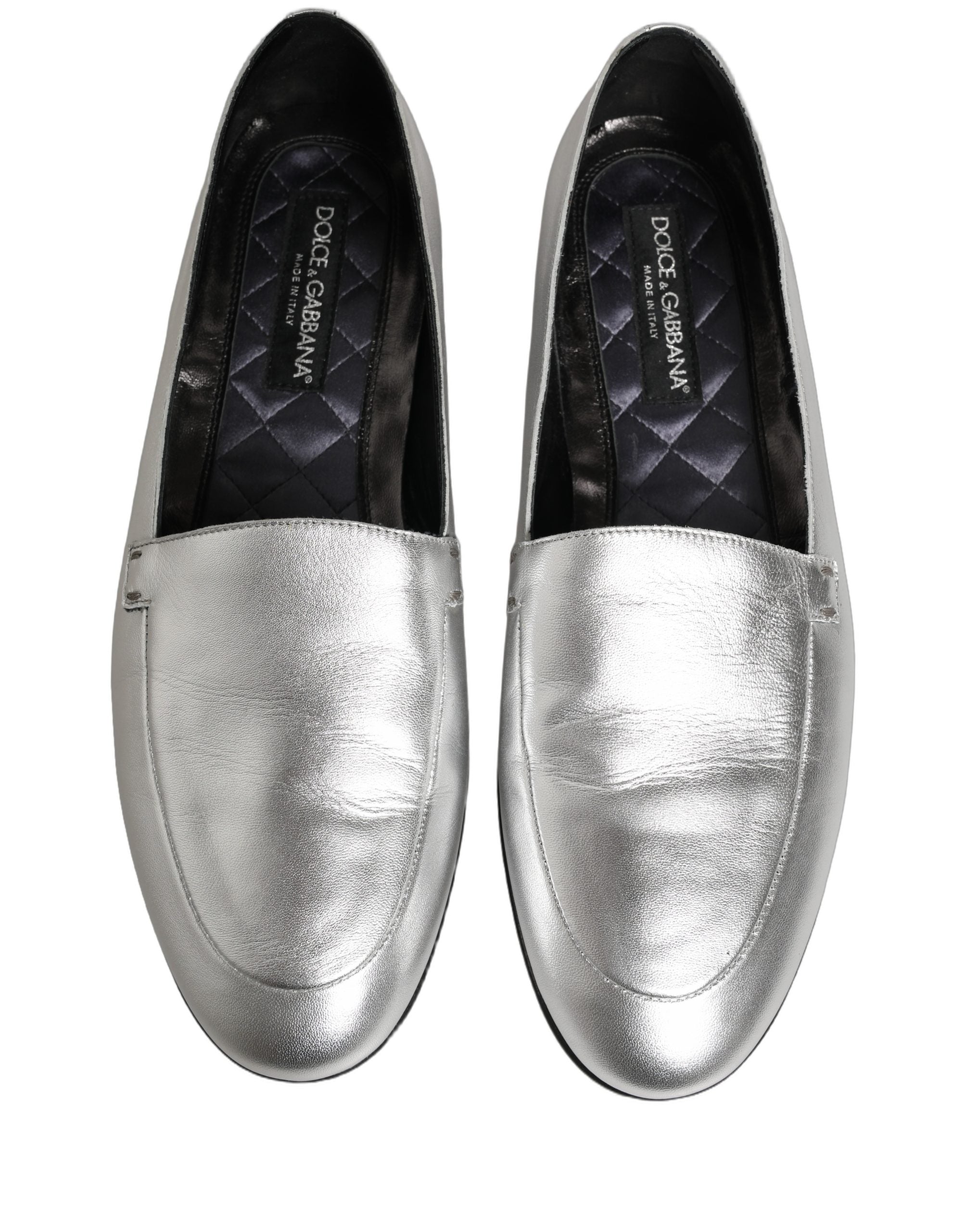 Dolce & Gabbana Silver Leather DG Logo Slip On Loafers Men's Shoes