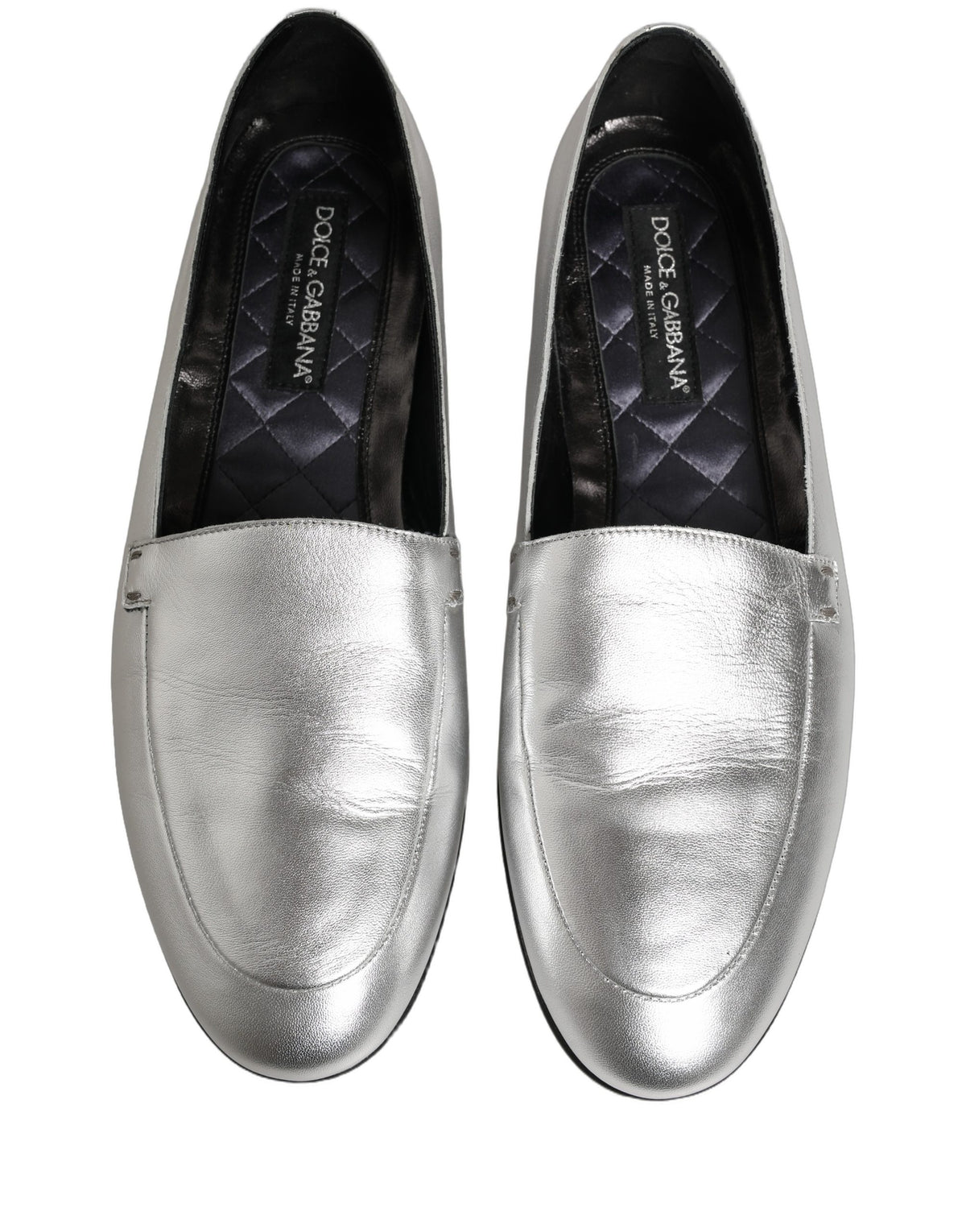 Dolce & Gabbana Silver Leather DG Logo Slip On Loafers Men's Shoes