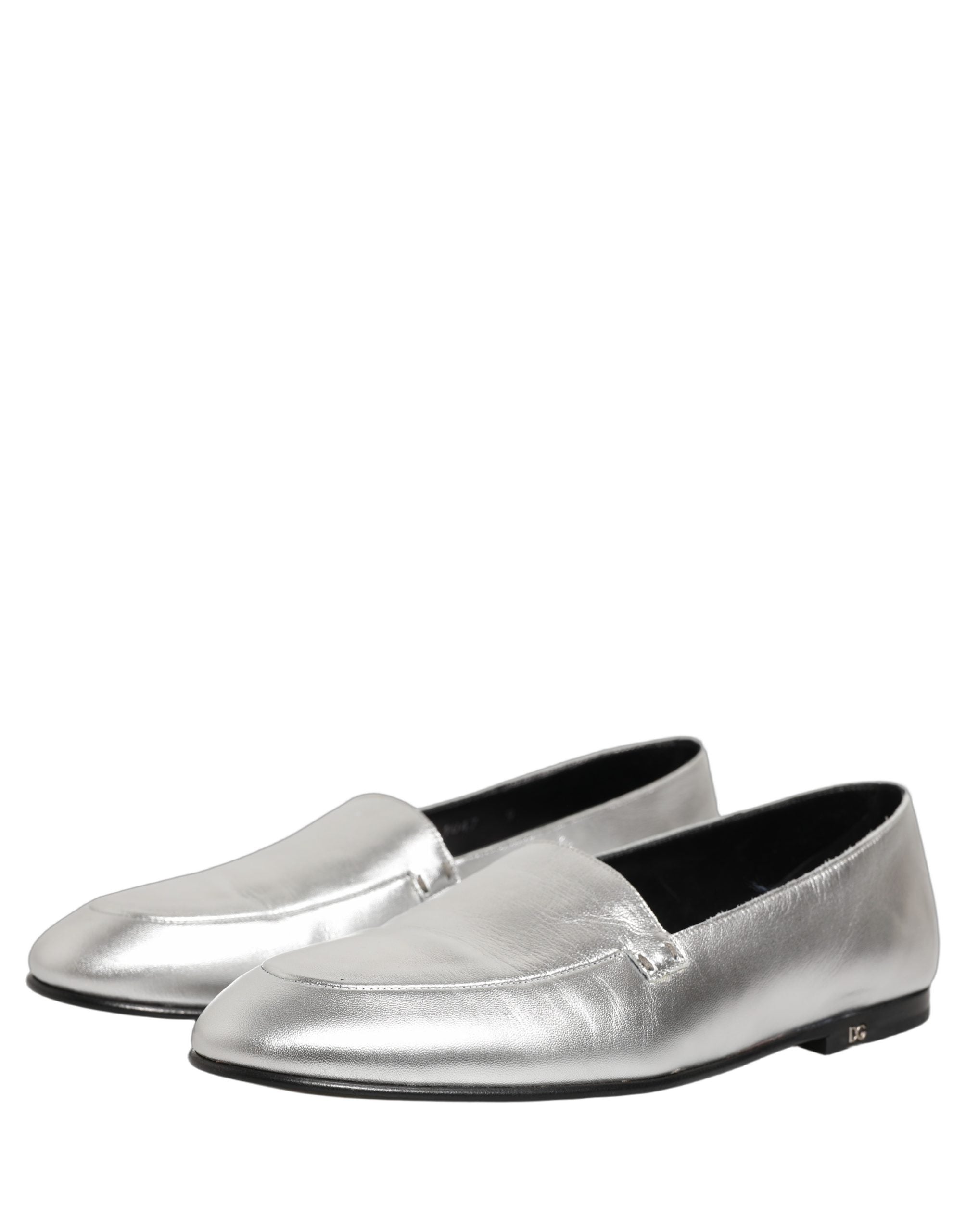 Dolce & Gabbana Silver Leather DG Logo Slip On Loafers Men's Shoes