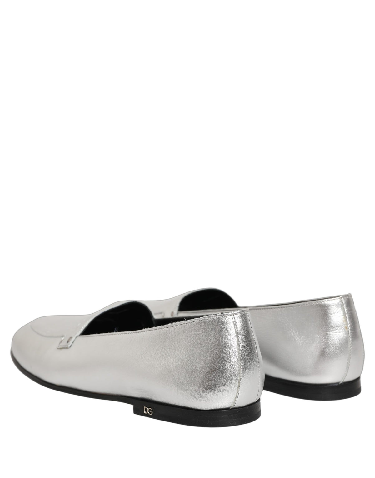 Dolce & Gabbana Silver Leather DG Logo Slip On Loafers Men's Shoes