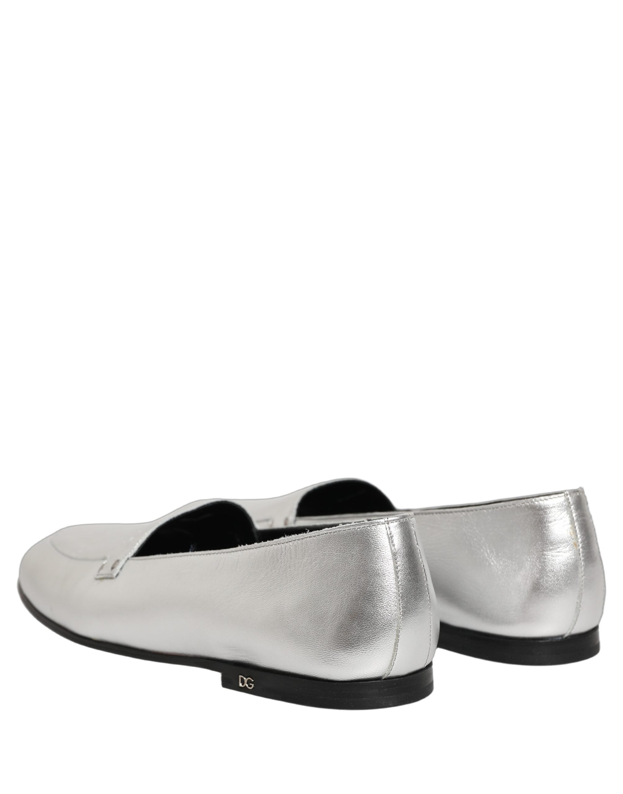 Dolce & Gabbana Silver Leather DG Logo Slip On Loafers Men's Shoes