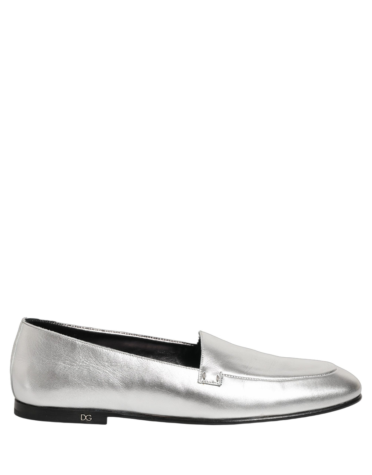 Dolce & Gabbana Silver Leather DG Logo Slip On Loafers Men's Shoes