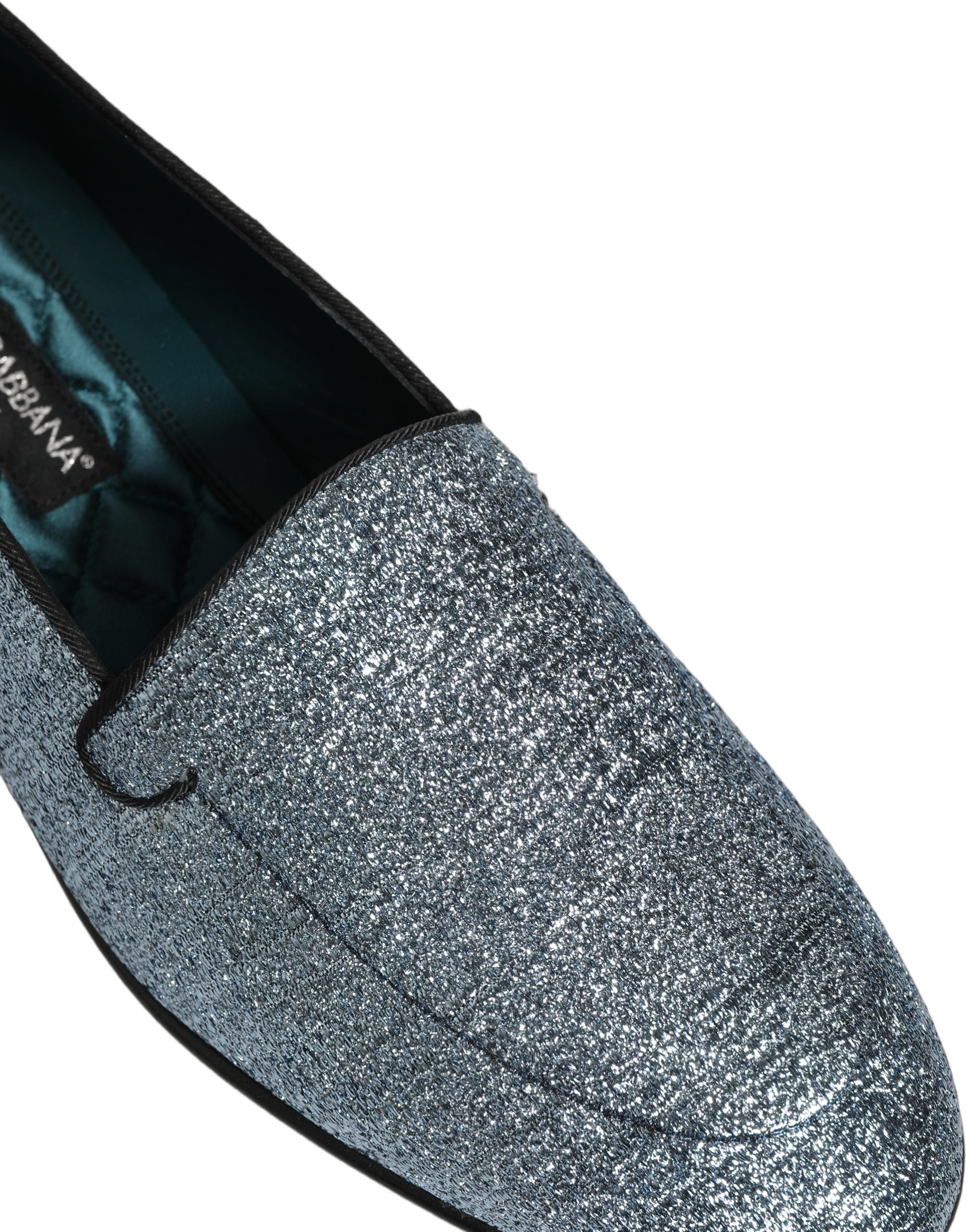 Dolce & Gabbana Blue Glitter Lurex DG Logo Dress Loafers Men's Shoes