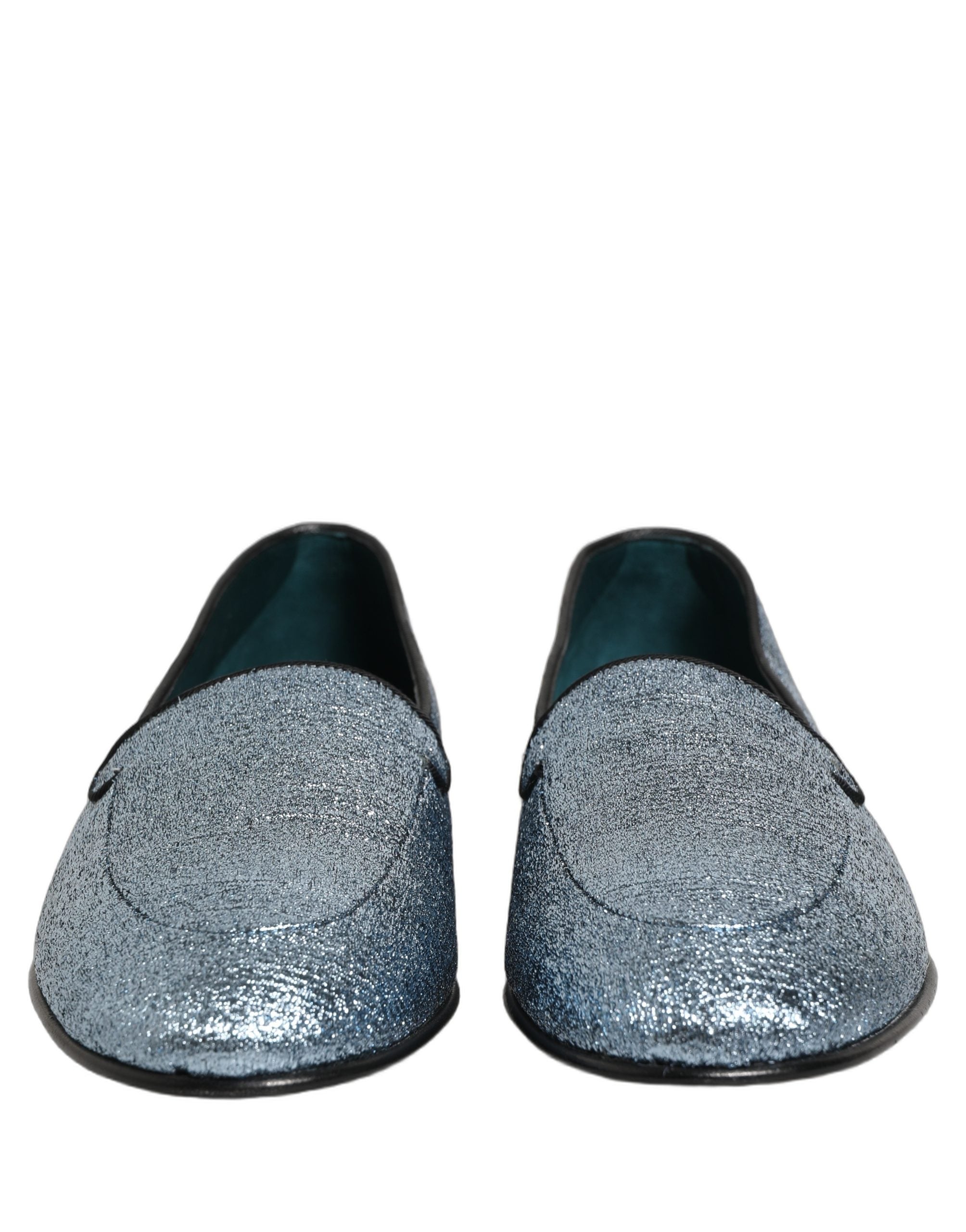 Dolce & Gabbana Blue Glitter Lurex DG Logo Dress Loafers Men's Shoes