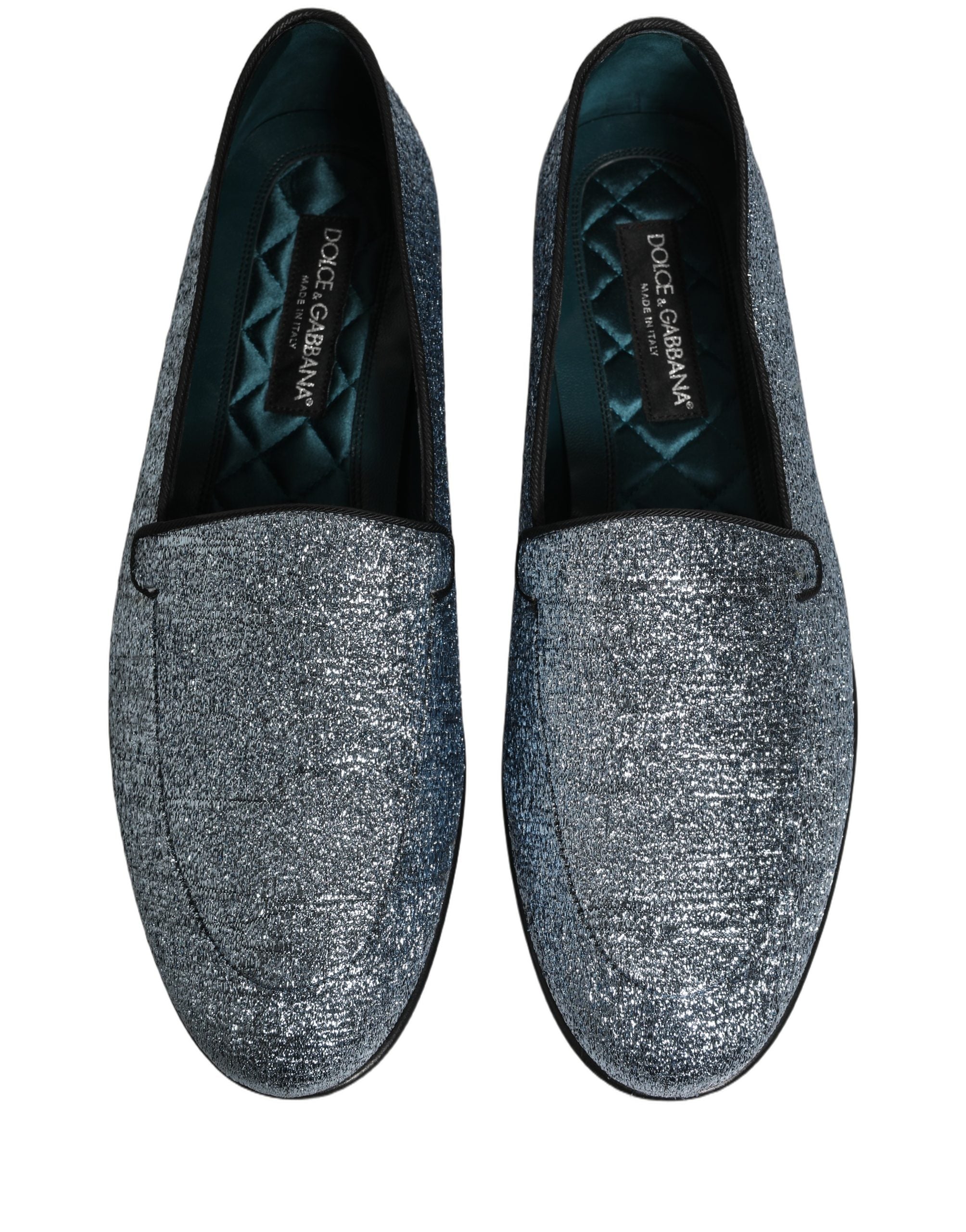Dolce & Gabbana Blue Glitter Lurex DG Logo Dress Loafers Men's Shoes