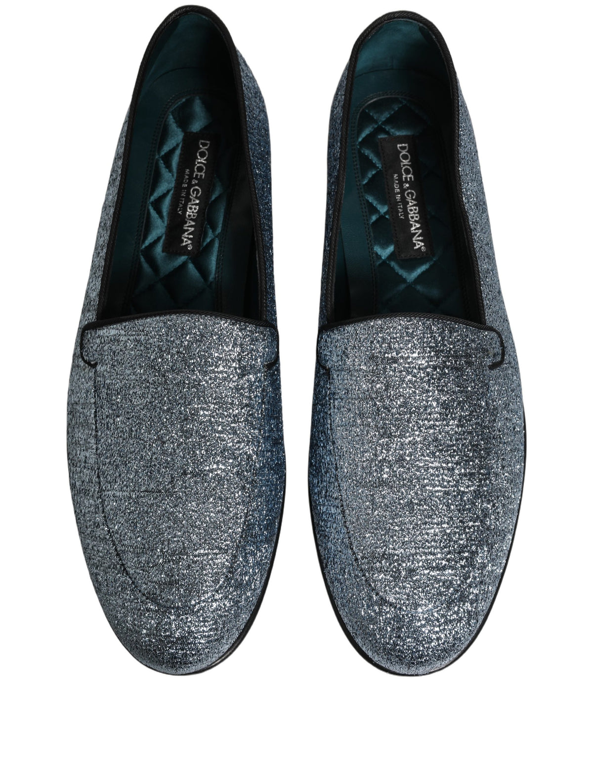 Dolce & Gabbana Blue Glitter Lurex DG Logo Dress Loafers Men's Shoes