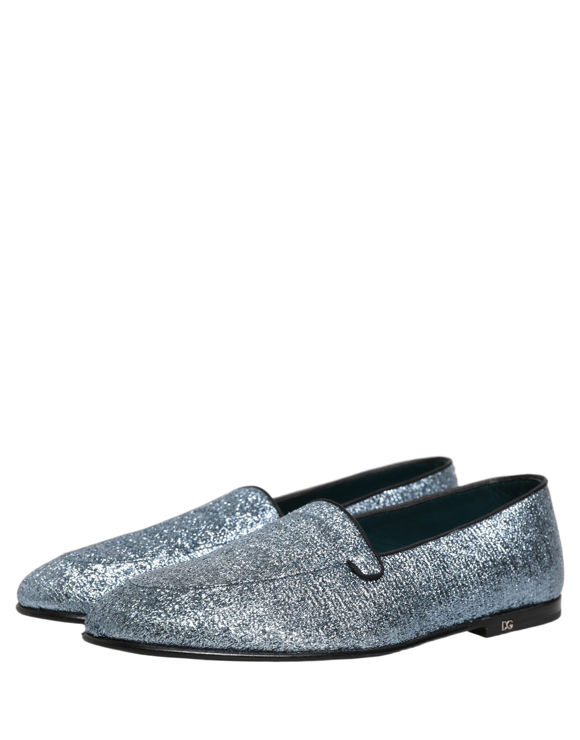 Dolce & Gabbana Blue Glitter Lurex DG Logo Dress Loafers Men's Shoes