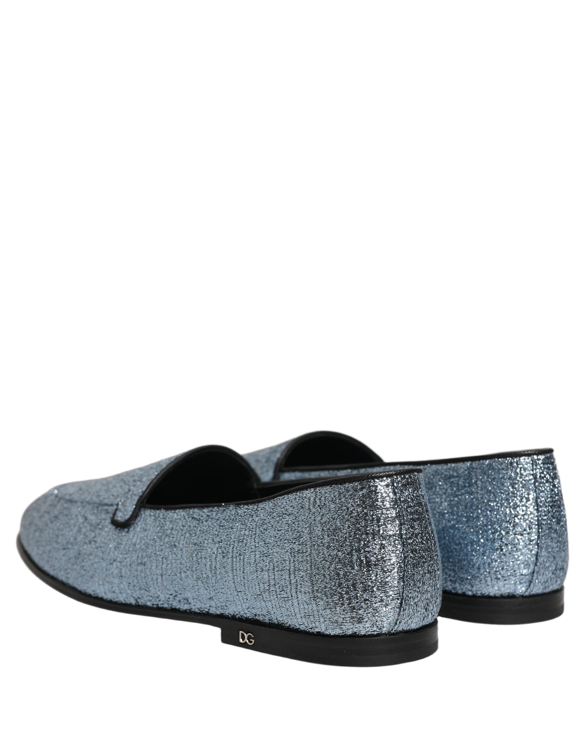 Dolce & Gabbana Blue Glitter Lurex DG Logo Dress Loafers Men's Shoes