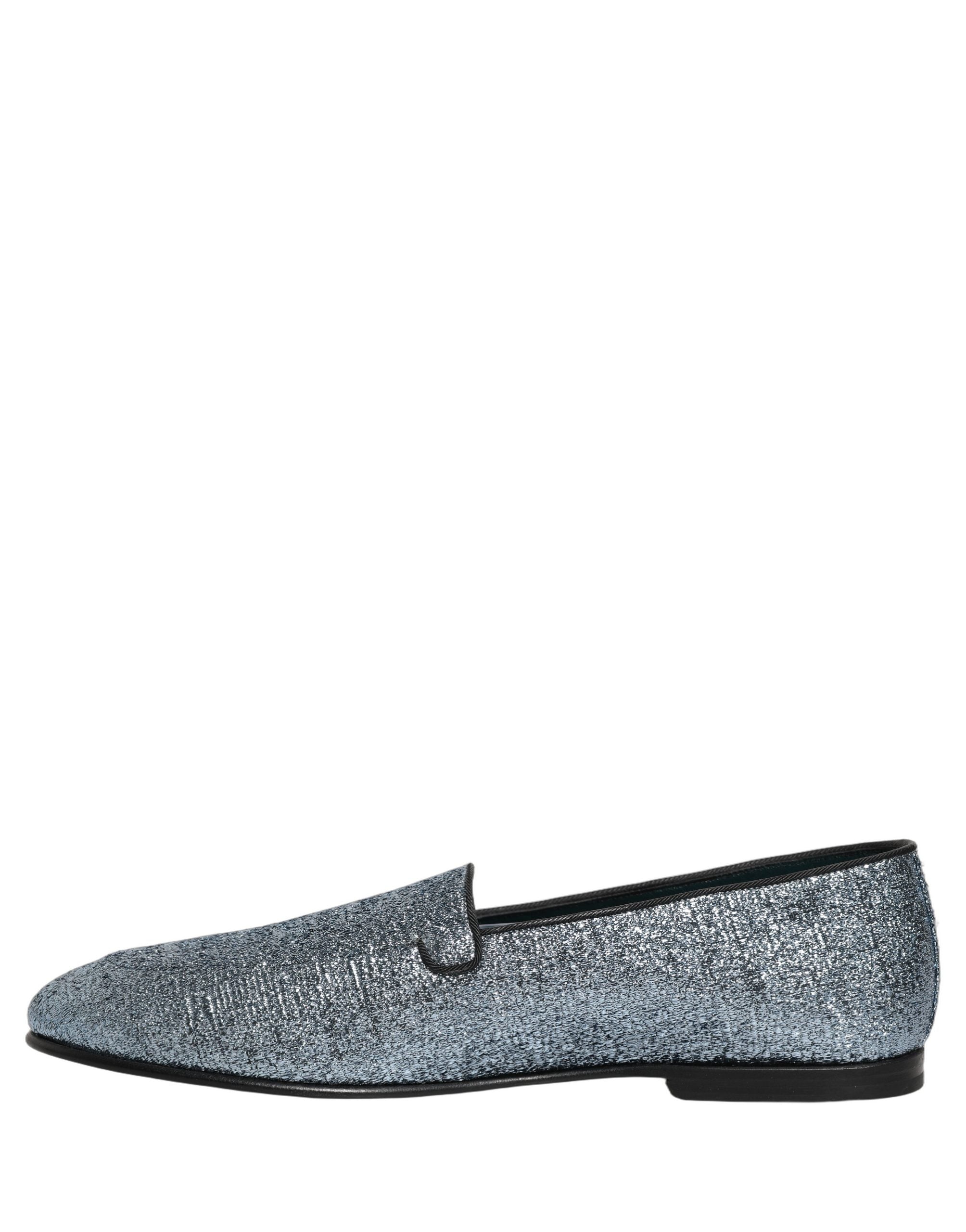 Dolce & Gabbana Blue Glitter Lurex DG Logo Dress Loafers Men's Shoes