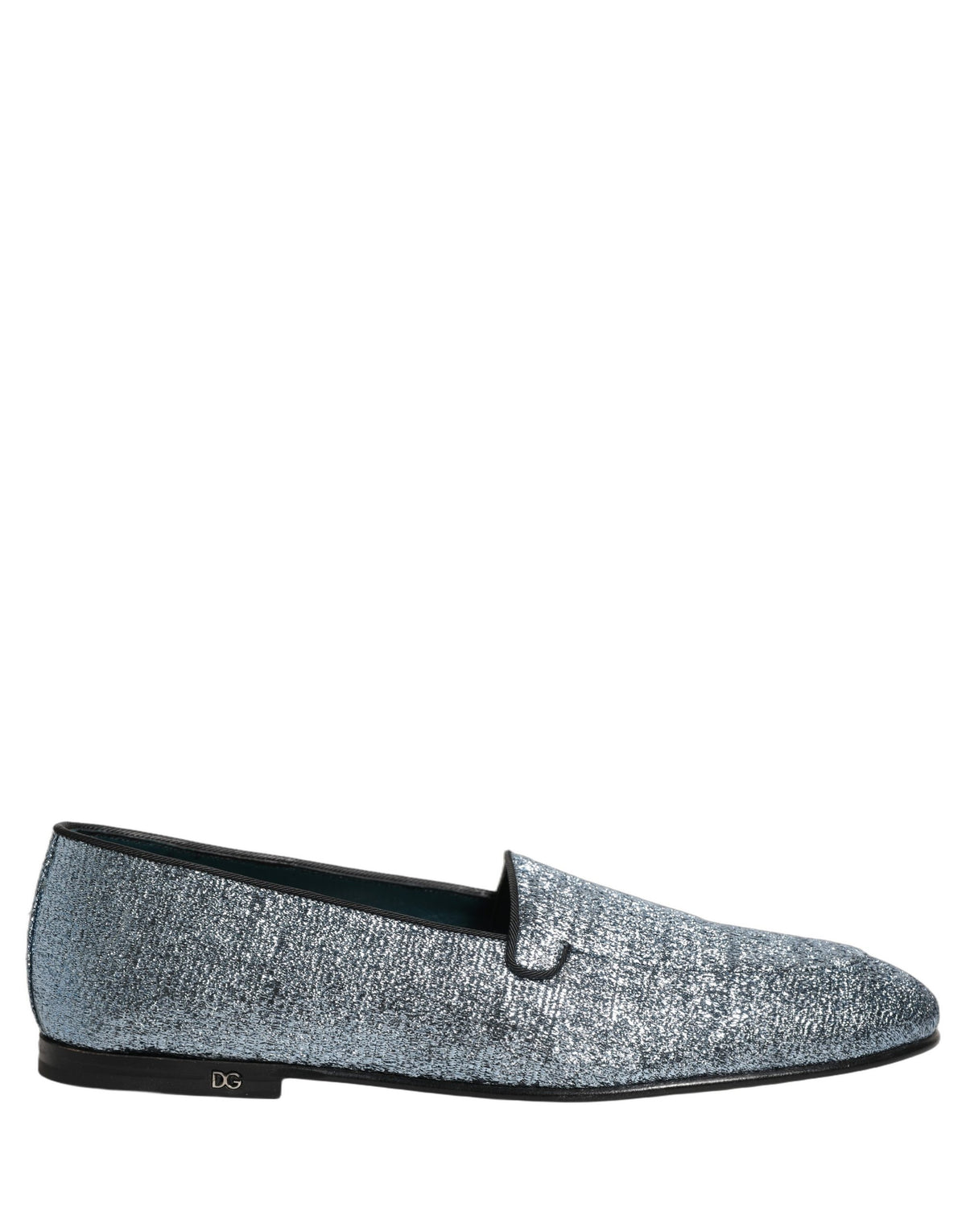 Dolce & Gabbana Blue Glitter Lurex DG Logo Dress Loafers Men's Shoes
