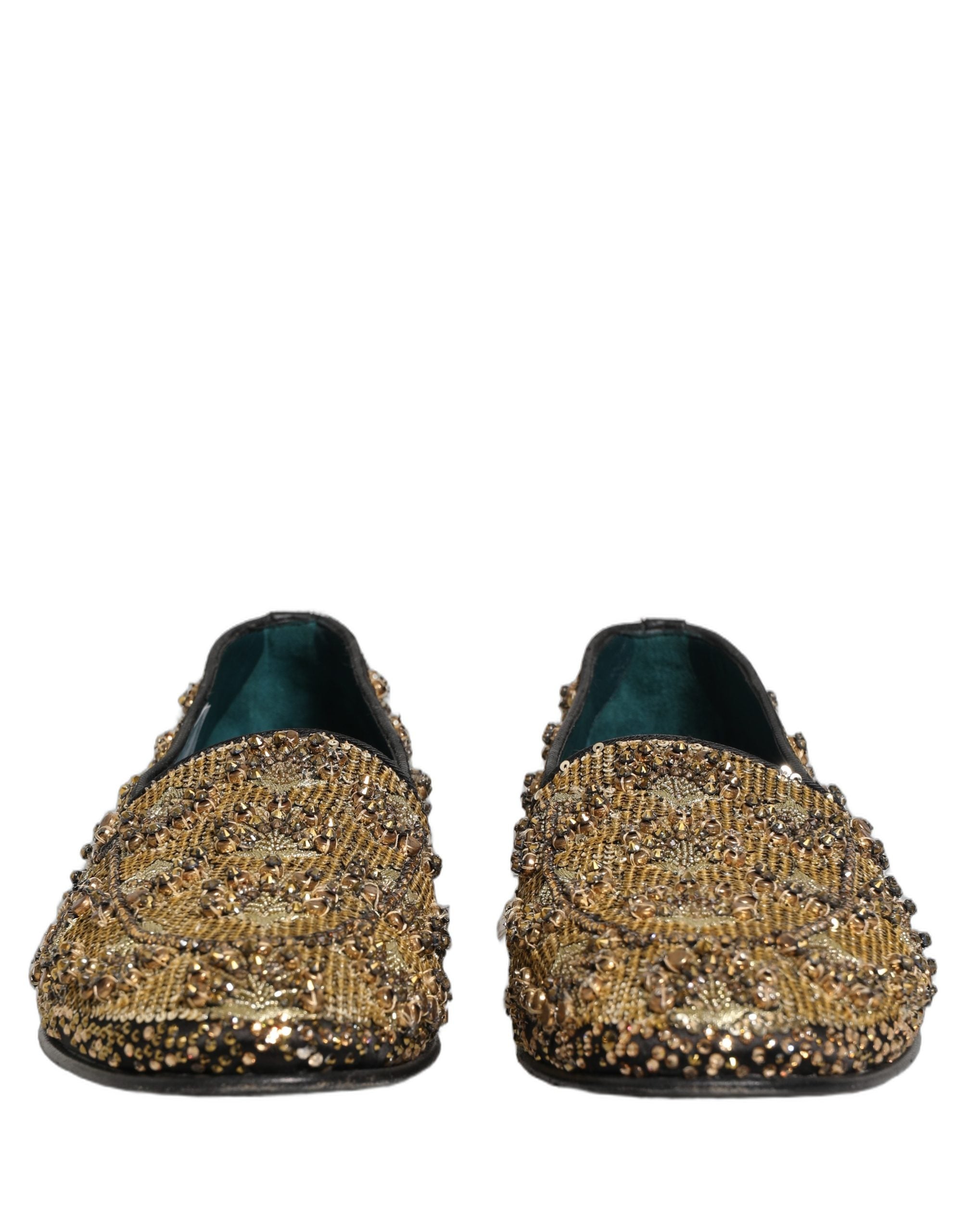 Dolce & Gabbana Gold Sequin Embellished Dress Loafers Men's Shoes
