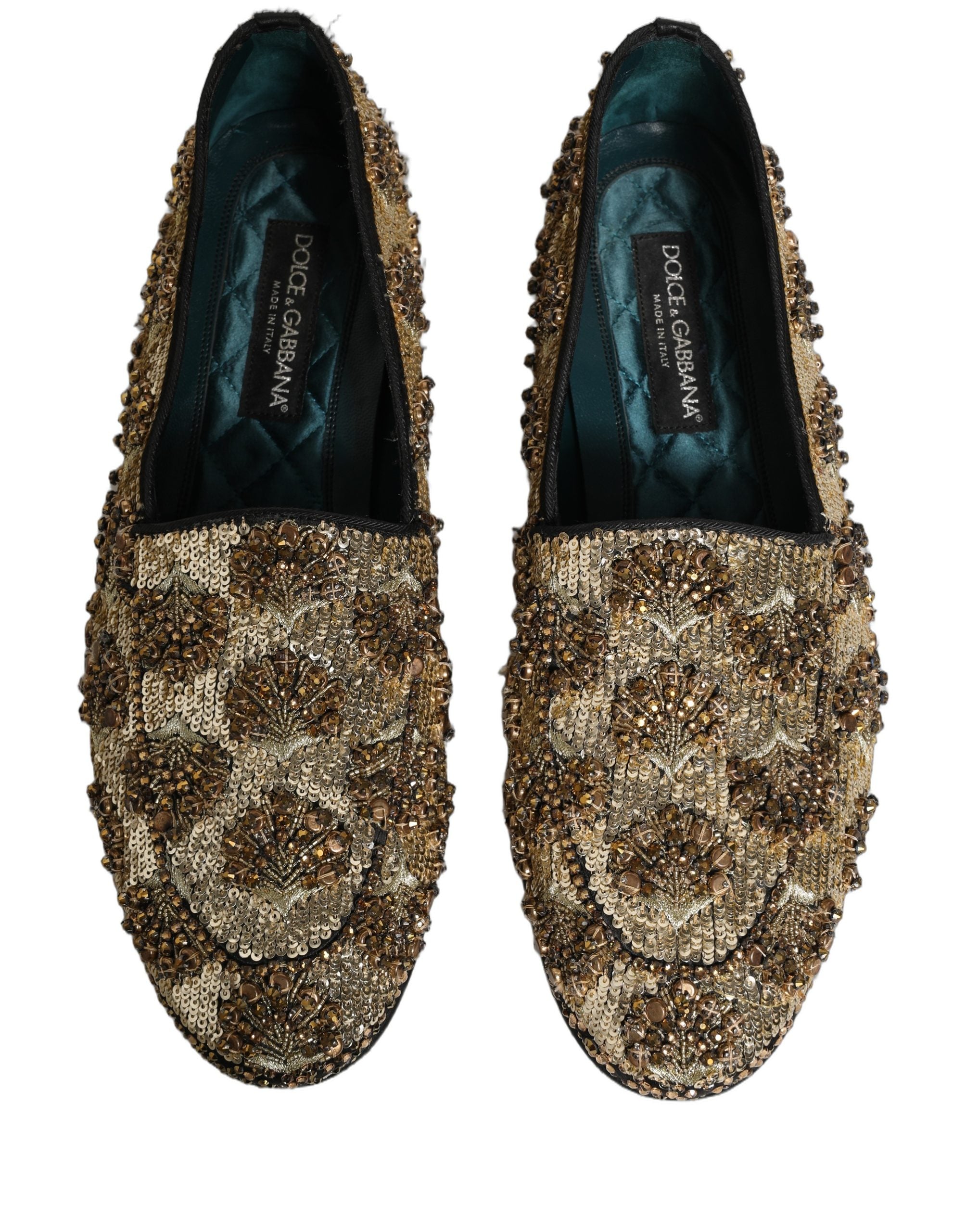 Dolce & Gabbana Gold Sequin Embellished Dress Loafers Men's Shoes