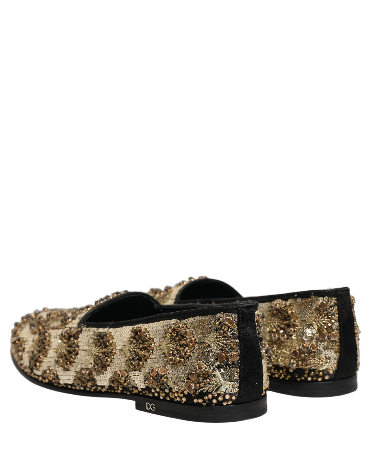 Dolce & Gabbana Gold Sequin Embellished Dress Loafers Men's Shoes