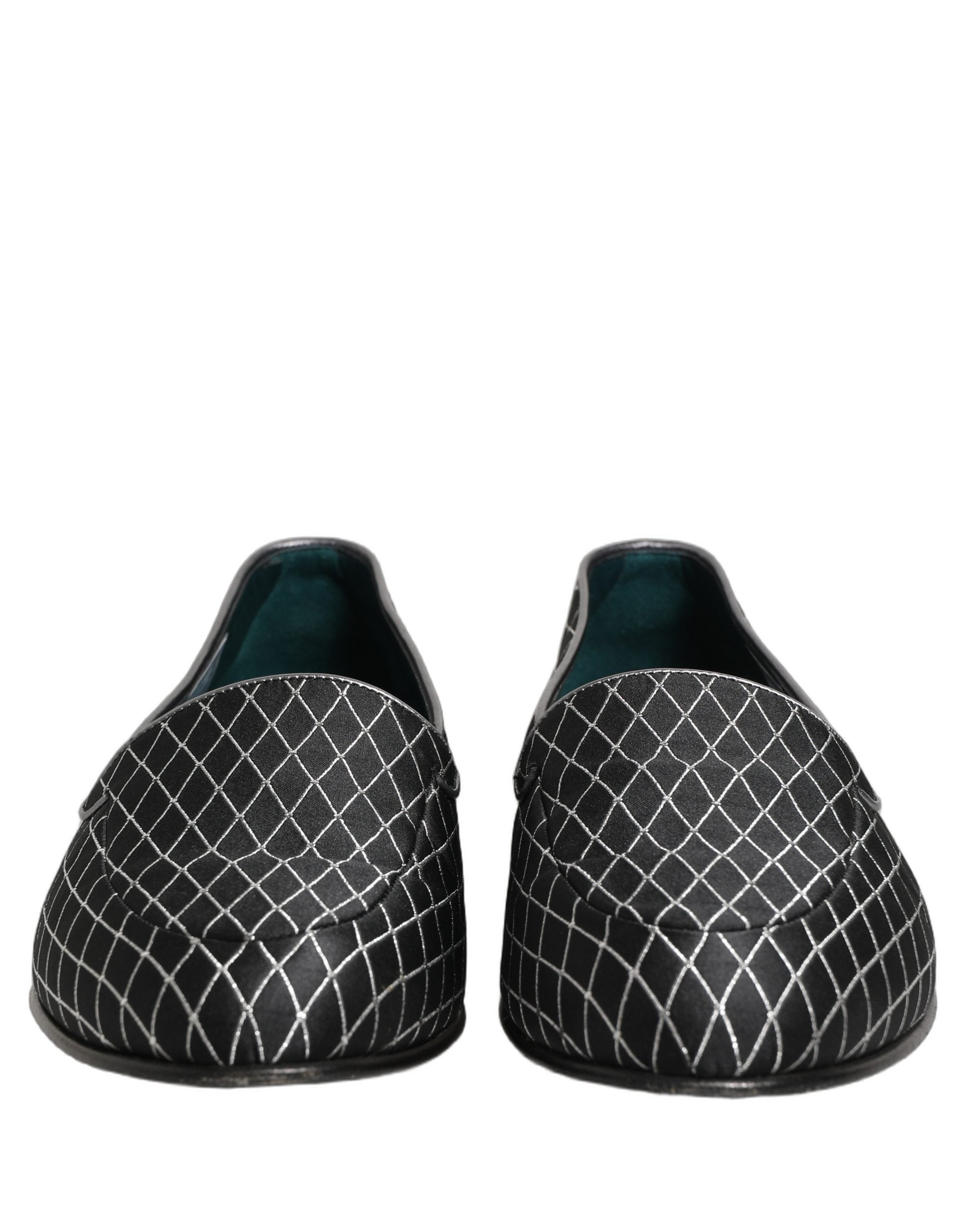 Dolce & Gabbana Black Velvet Diamond Stitched Loafers Men's Shoes