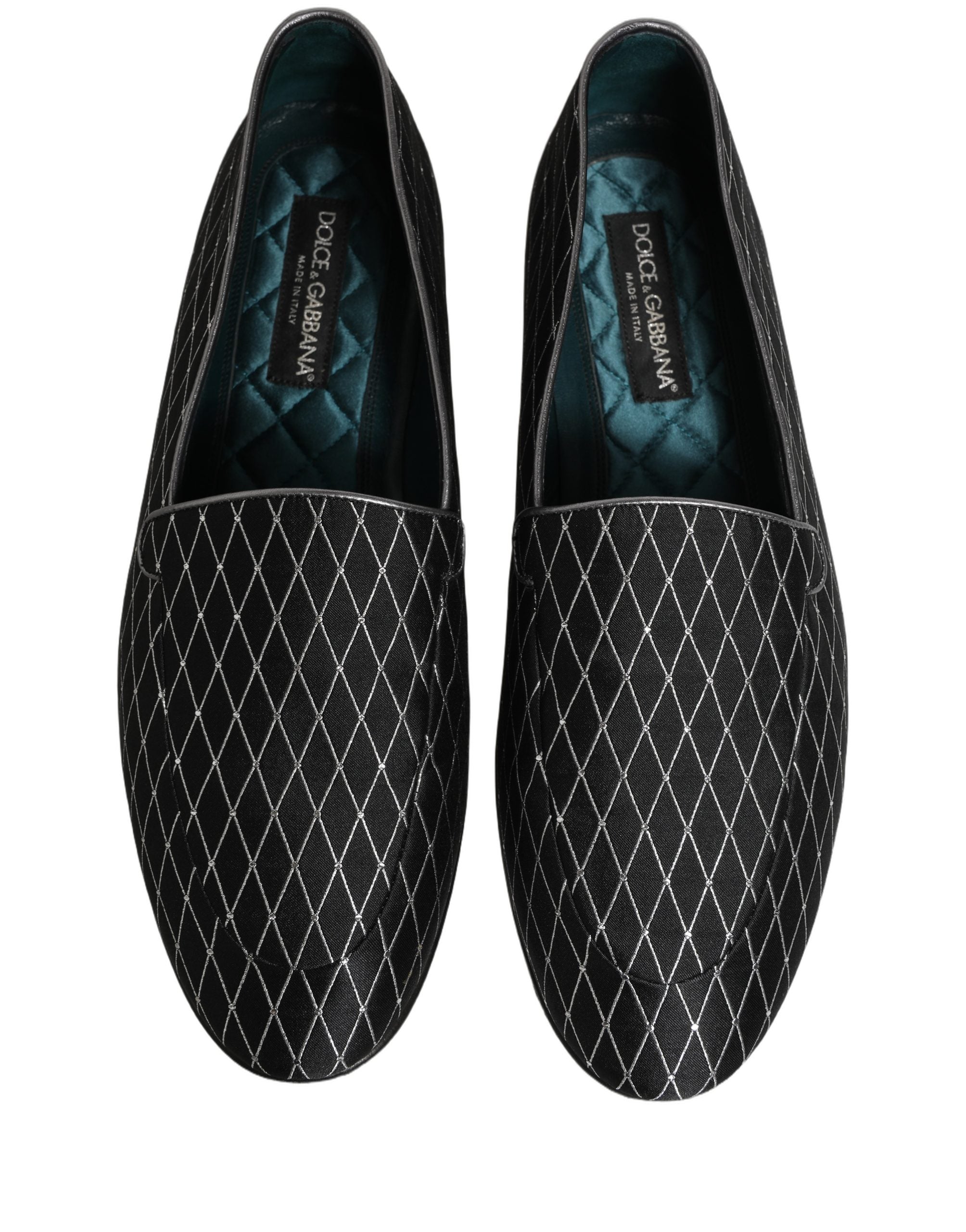 Dolce & Gabbana Black Velvet Diamond Stitched Loafers Men's Shoes