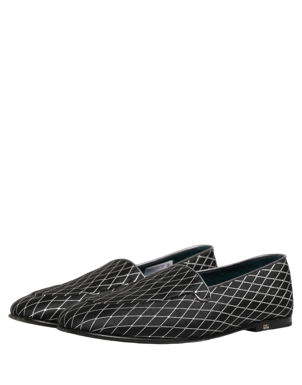 Dolce & Gabbana Black Velvet Diamond Stitched Loafers Men's Shoes