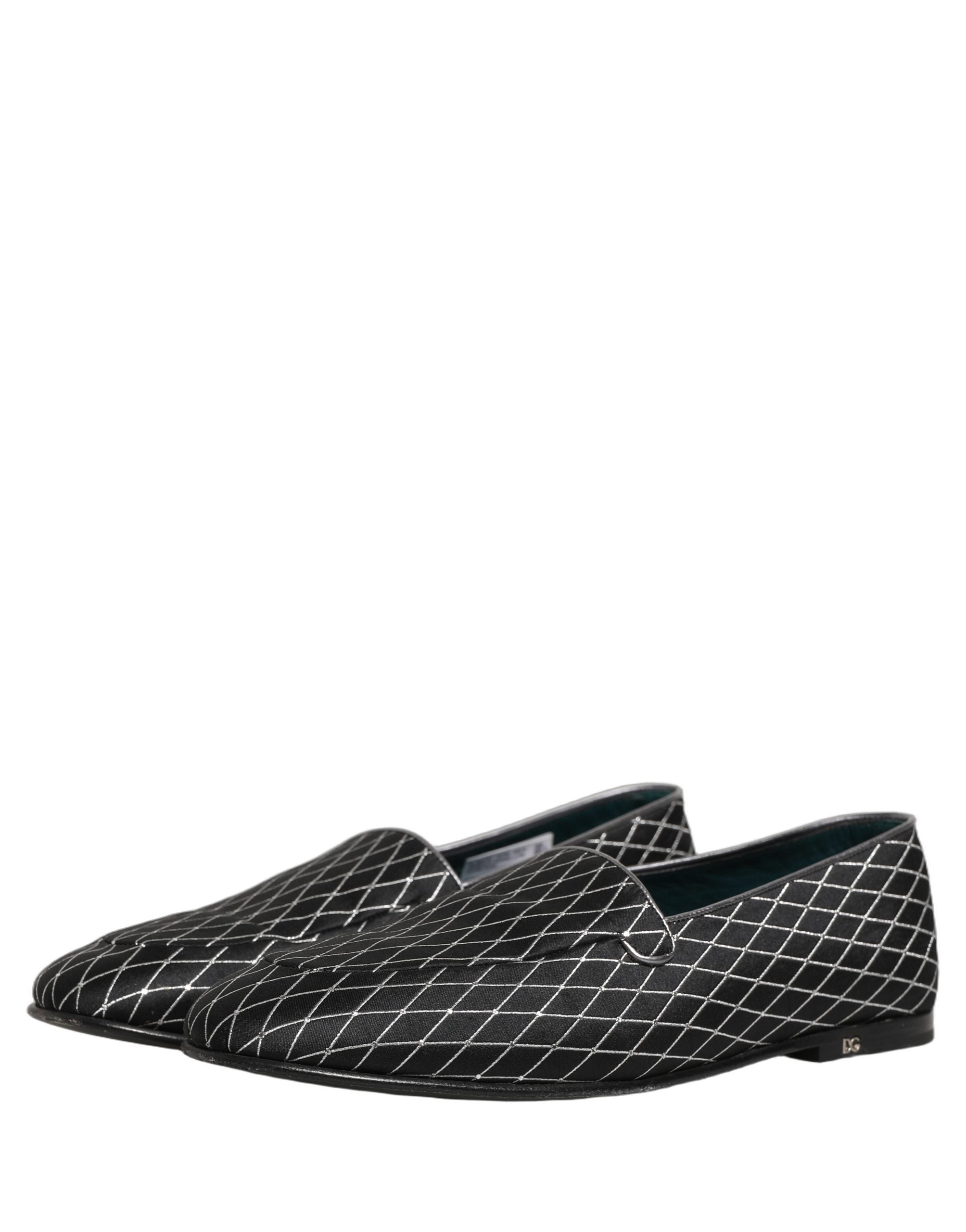 Dolce & Gabbana Black Velvet Diamond Stitched Loafers Men's Shoes