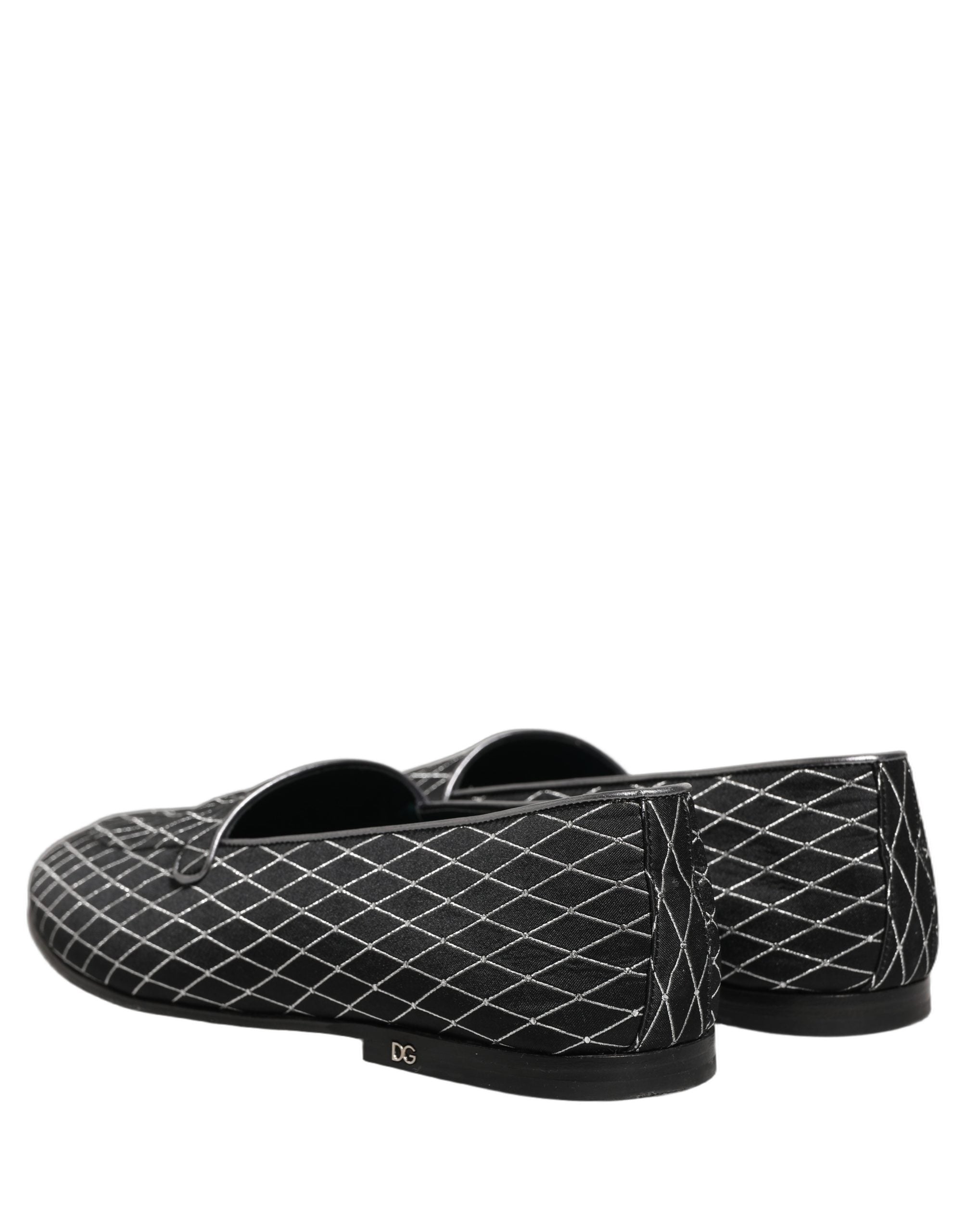 Dolce & Gabbana Black Velvet Diamond Stitched Loafers Men's Shoes