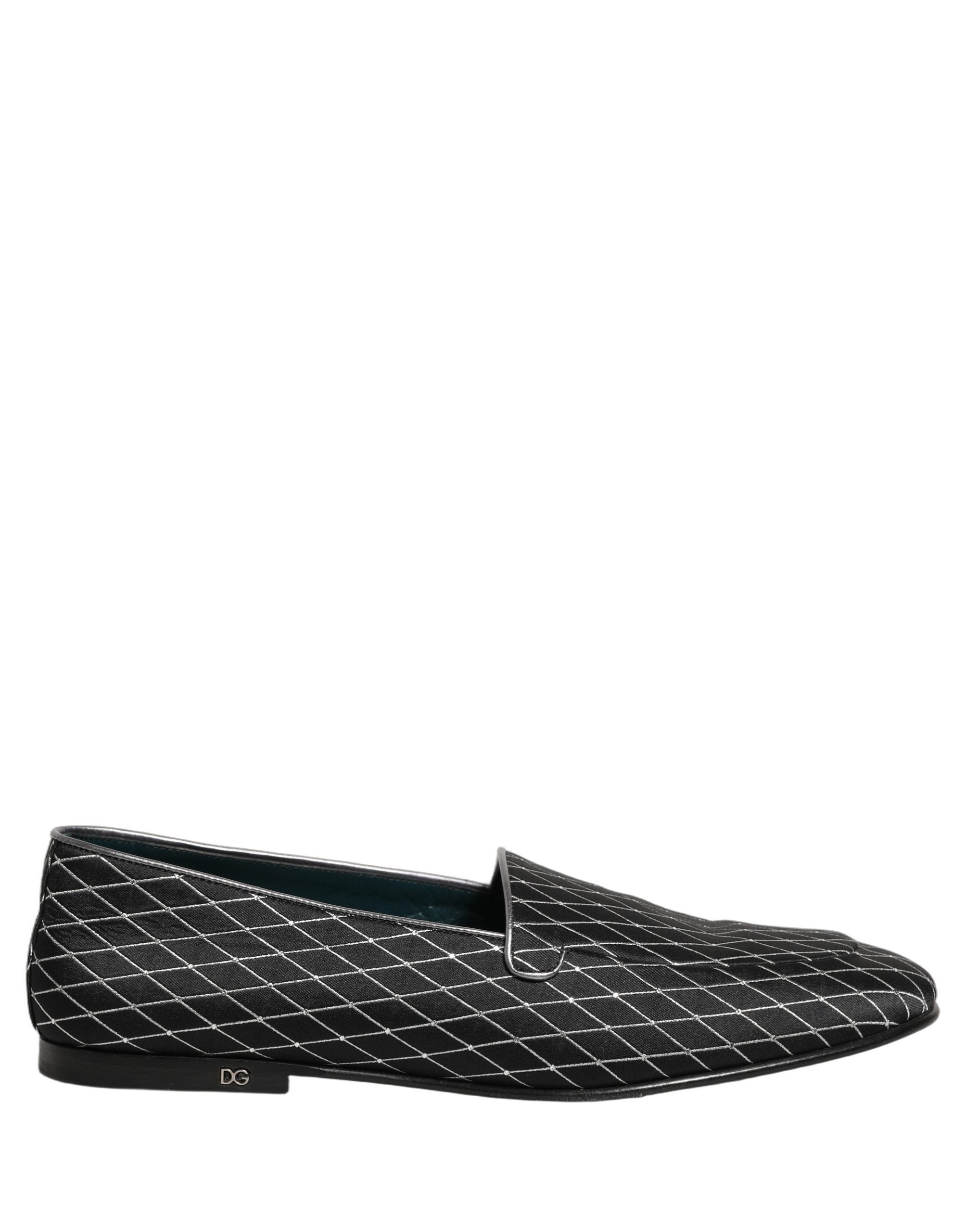 Dolce & Gabbana Black Velvet Diamond Stitched Loafers Men's Shoes