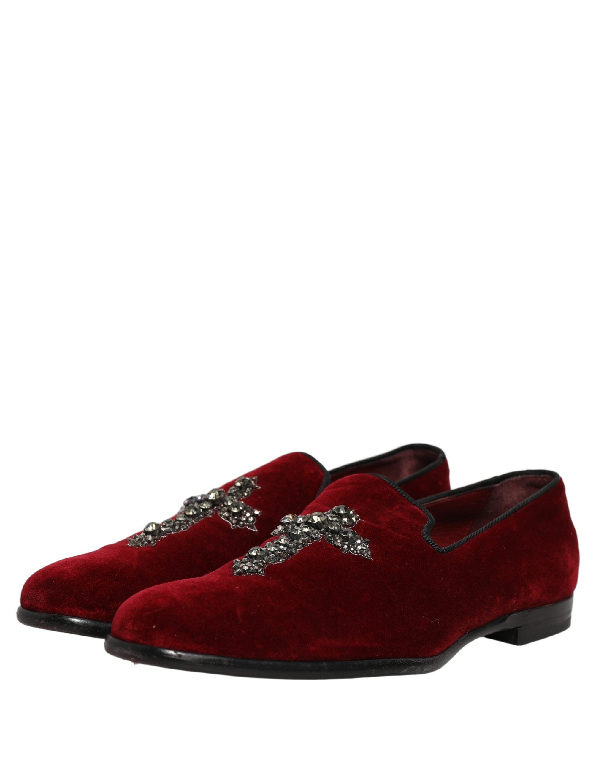 Dolce & Gabbana Maroon Suede Cross Slip On Dress Loafers Men's Shoes