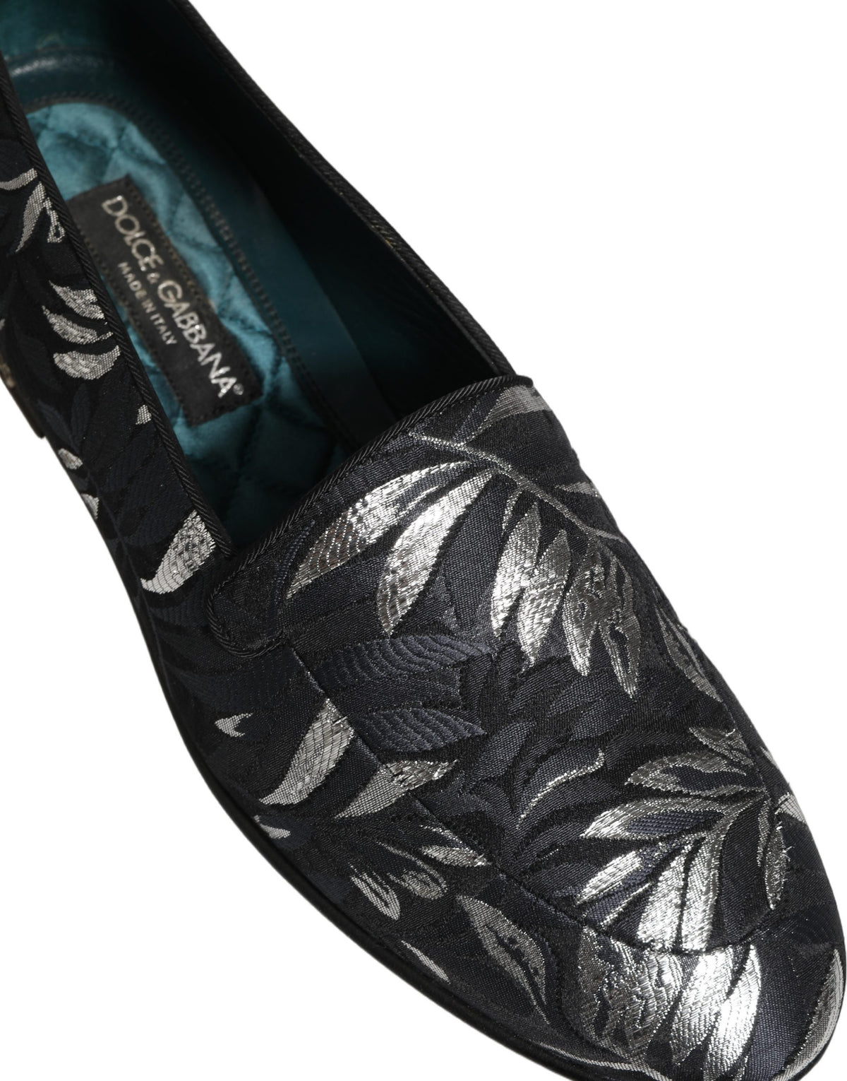 Dolce & Gabbana Black Leaf Embroidery Dress Men Loafers Men's Shoes
