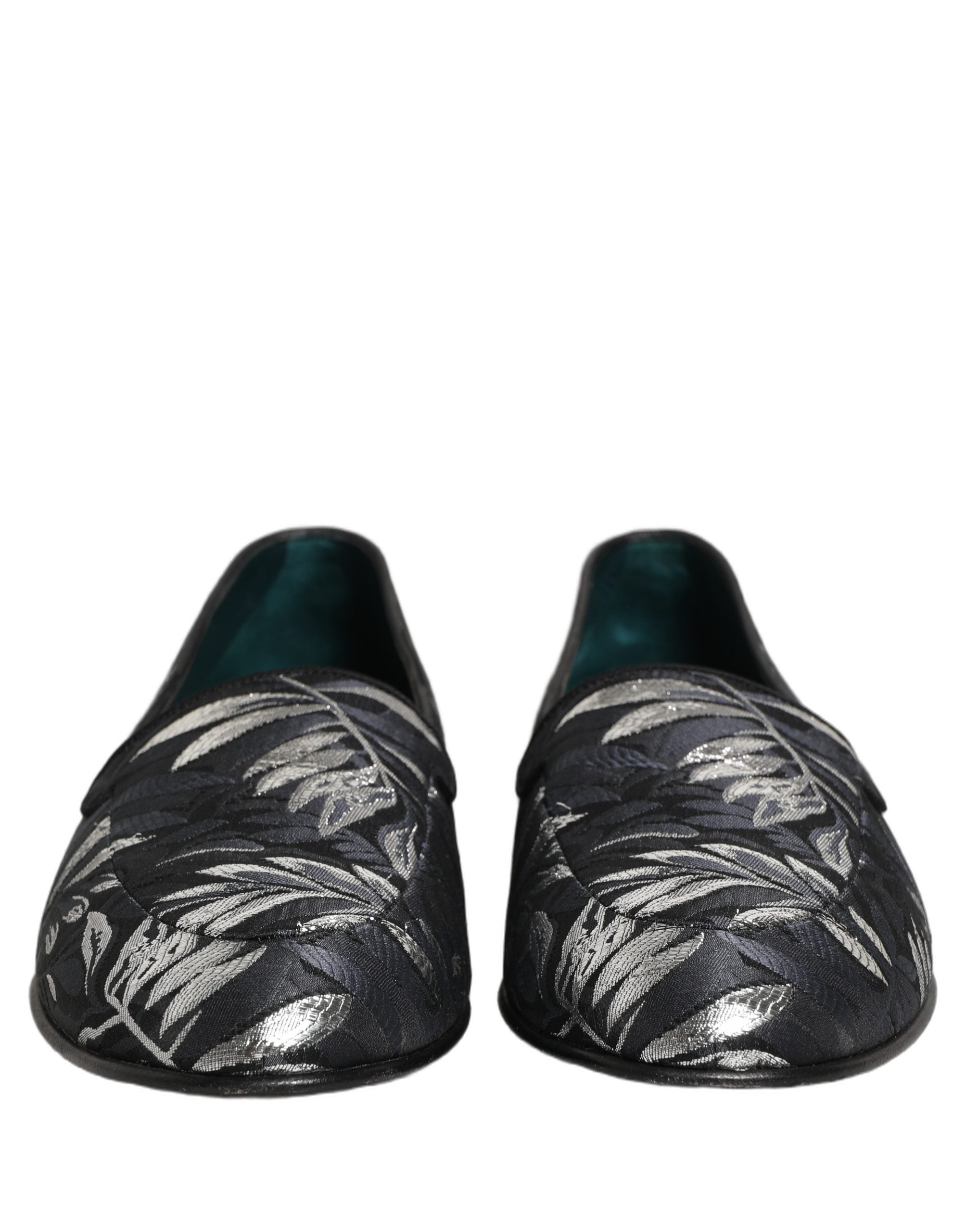 Dolce & Gabbana Black Leaf Embroidery Dress Men Loafers Men's Shoes