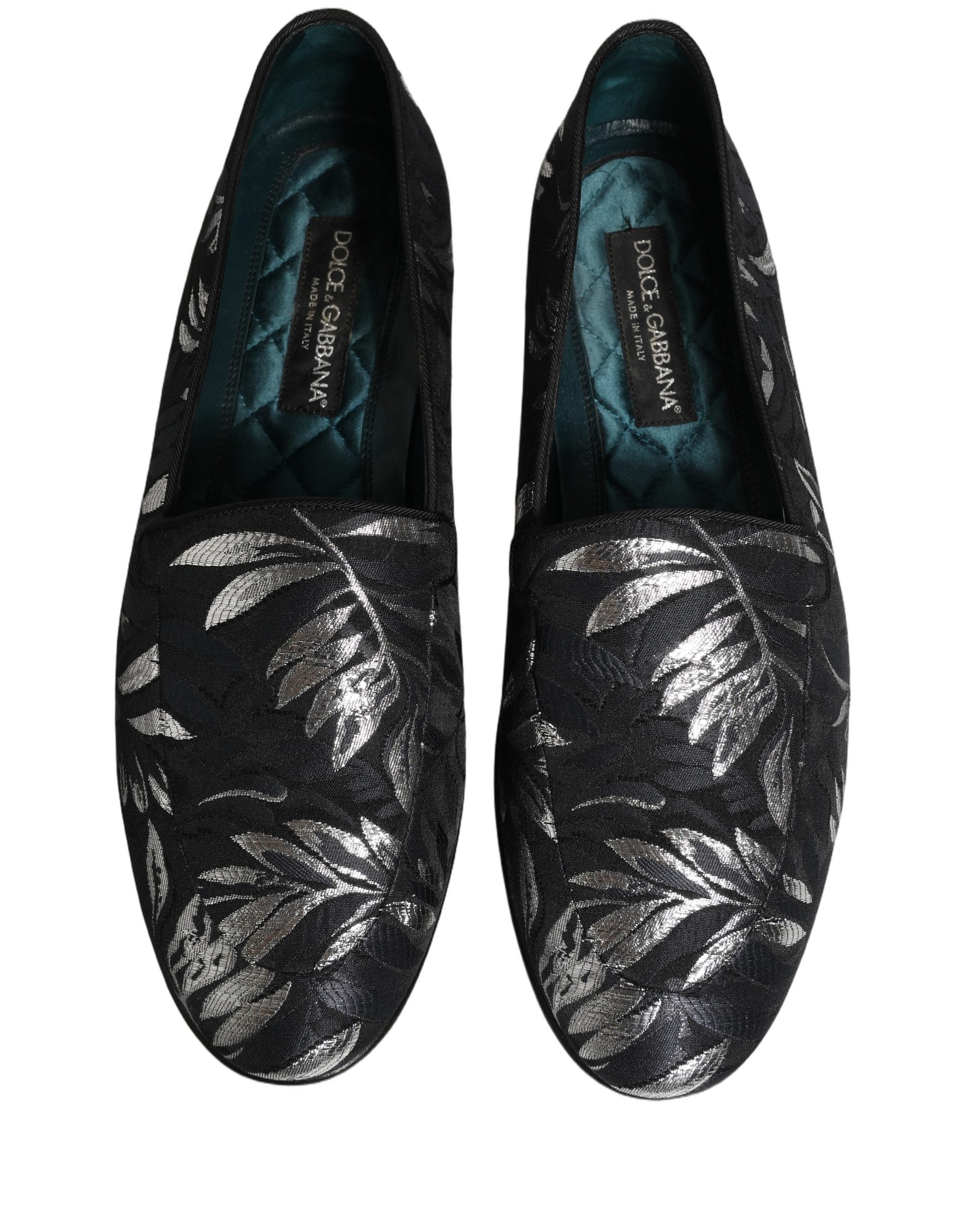 Dolce & Gabbana Black Leaf Embroidery Dress Men Loafers Men's Shoes