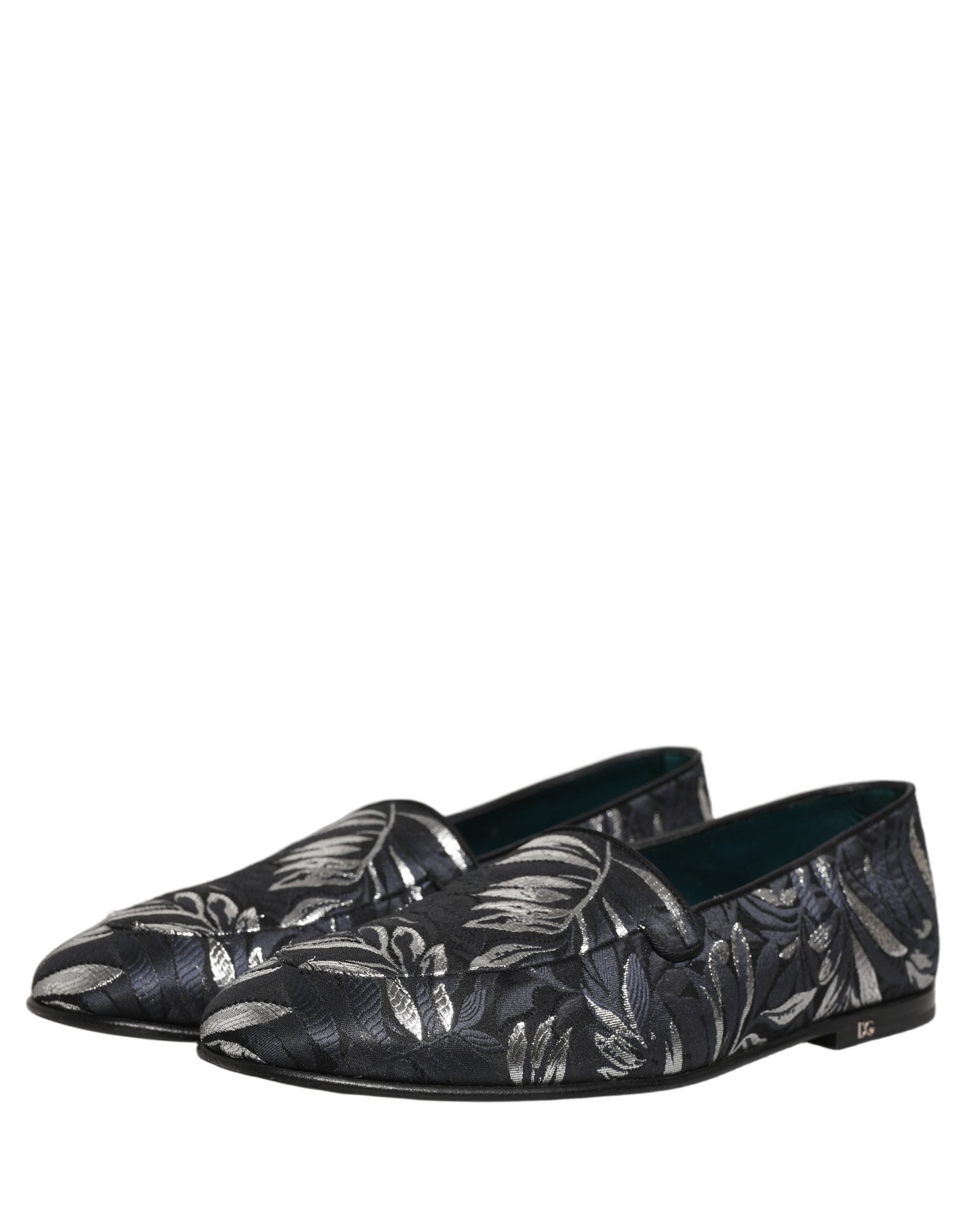 Dolce & Gabbana Black Leaf Embroidery Dress Men Loafers Men's Shoes