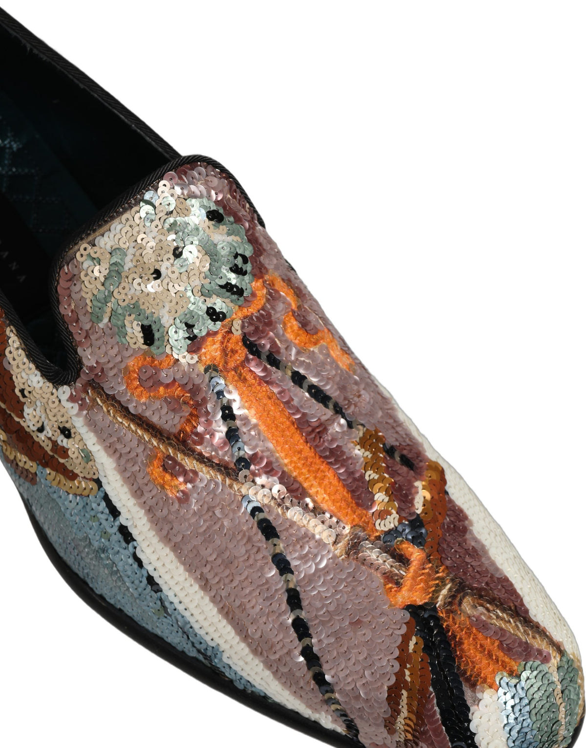 Dolce & Gabbana Multicolor Embroidered Sequin Loafers Men's Shoes