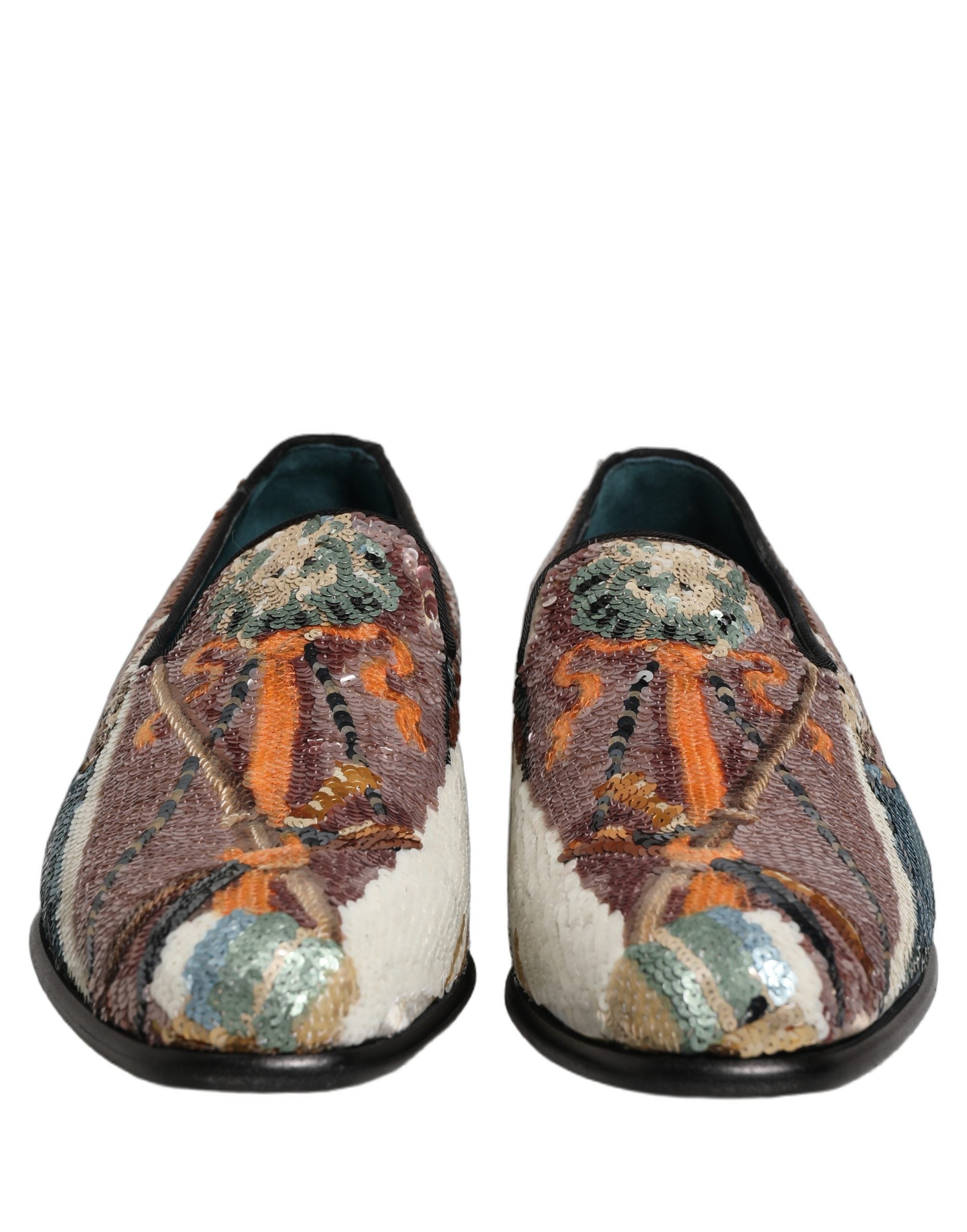 Dolce & Gabbana Multicolor Embroidered Sequin Loafers Men's Shoes
