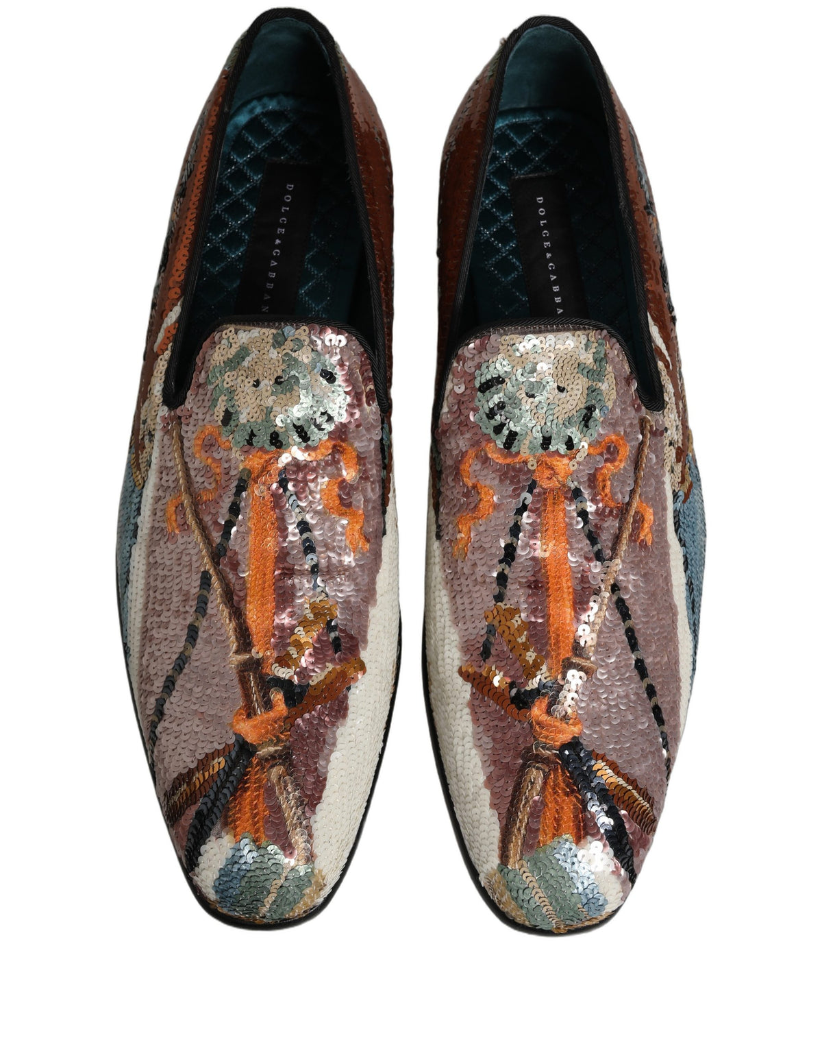 Dolce & Gabbana Multicolor Embroidered Sequin Loafers Men's Shoes