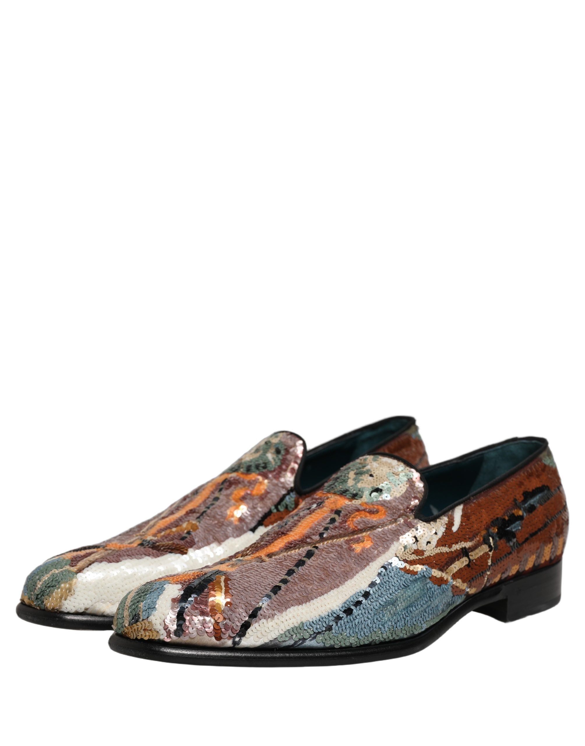 Dolce & Gabbana Multicolor Embroidered Sequin Loafers Men's Shoes