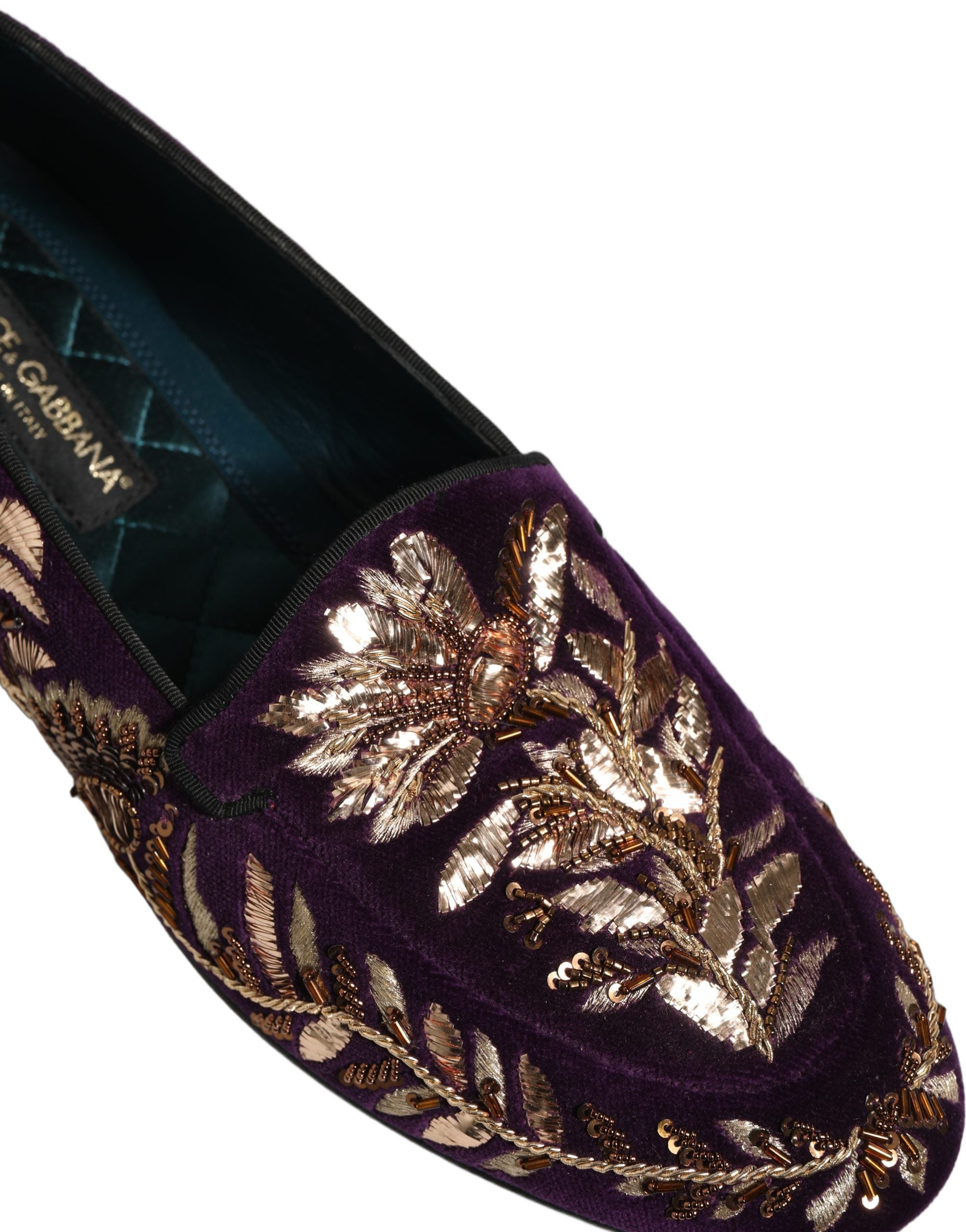 Dolce & Gabbana Violet Velvet Floral Embroidery Loafers Men's Shoes