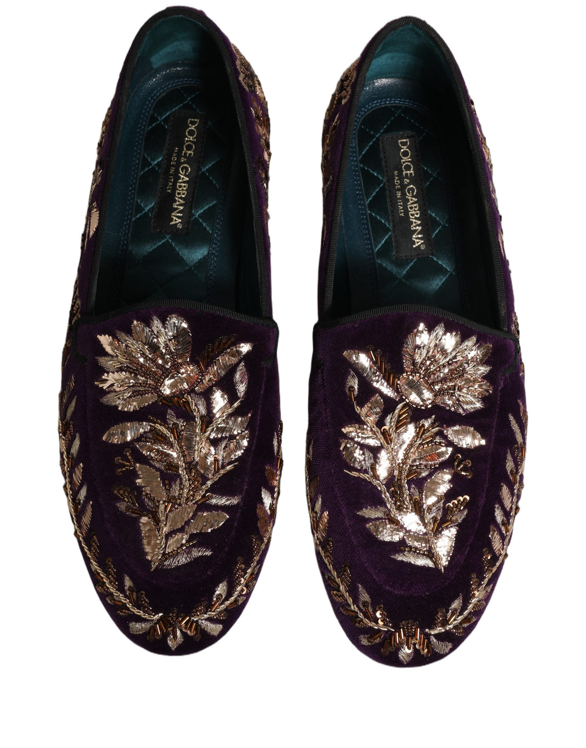 Dolce & Gabbana Violet Velvet Floral Embroidery Loafers Men's Shoes