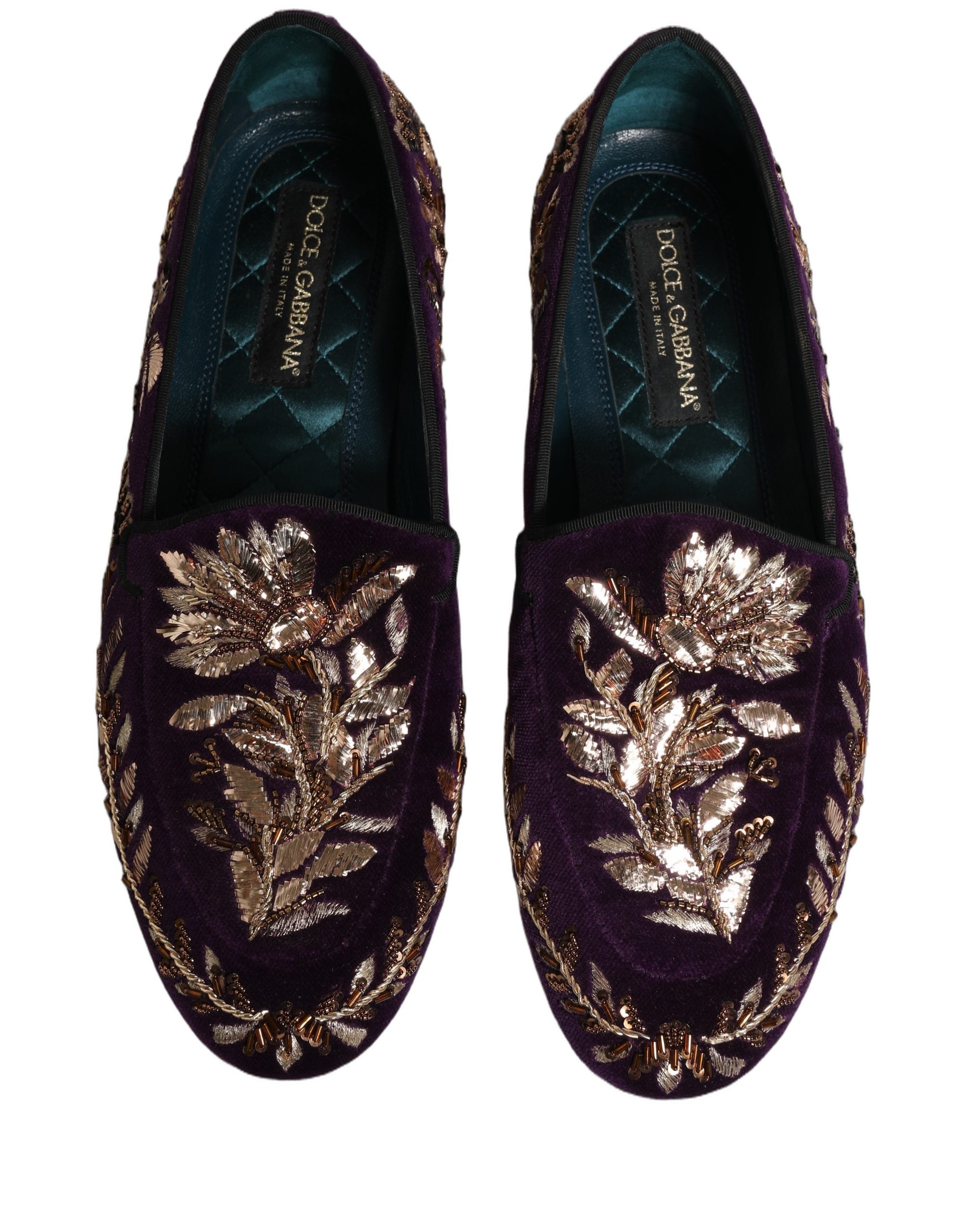 Dolce & Gabbana Violet Velvet Floral Embroidery Loafers Men's Shoes