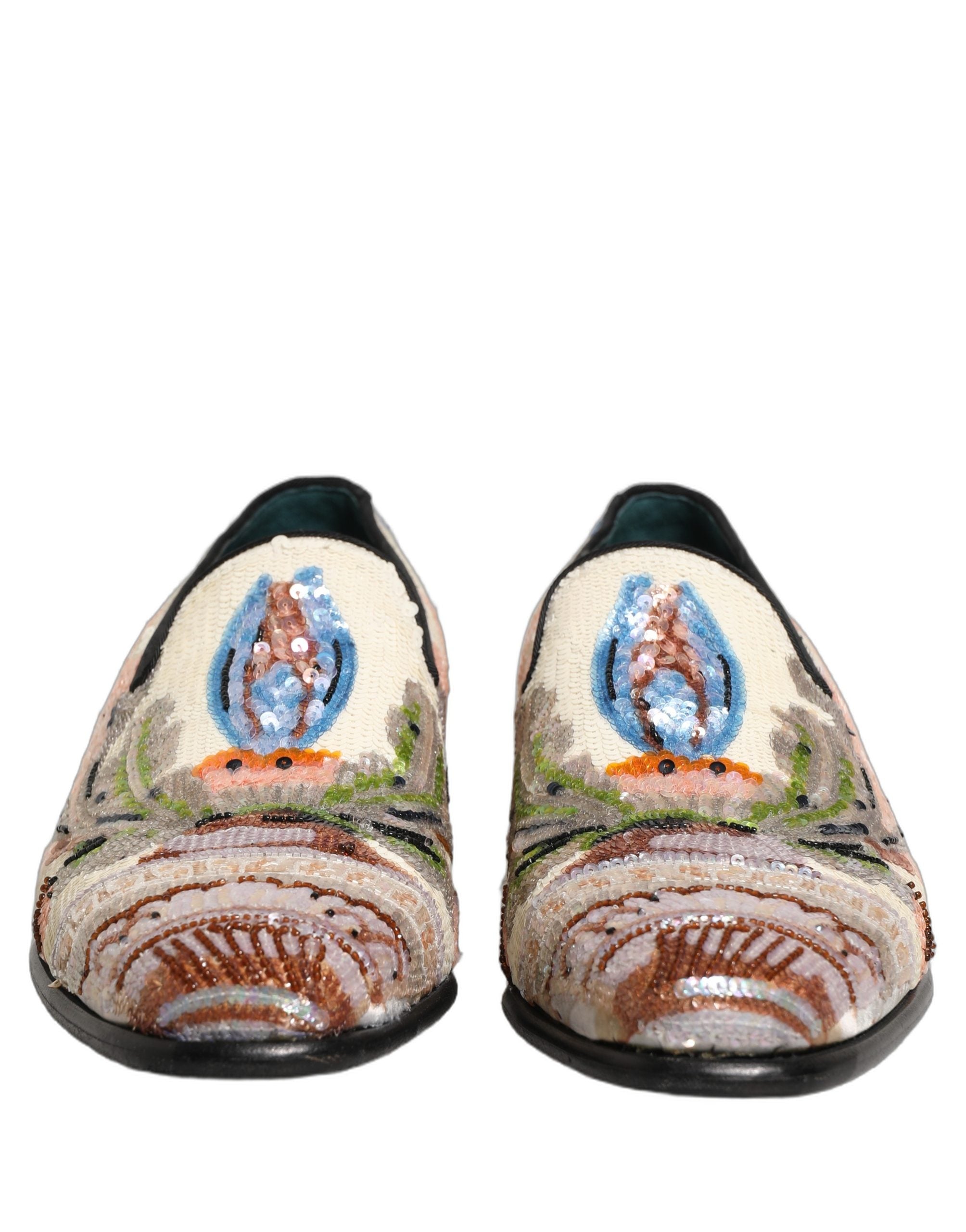 Dolce & Gabbana Multicolor Sequin Embroidered Loafers Men's Shoes