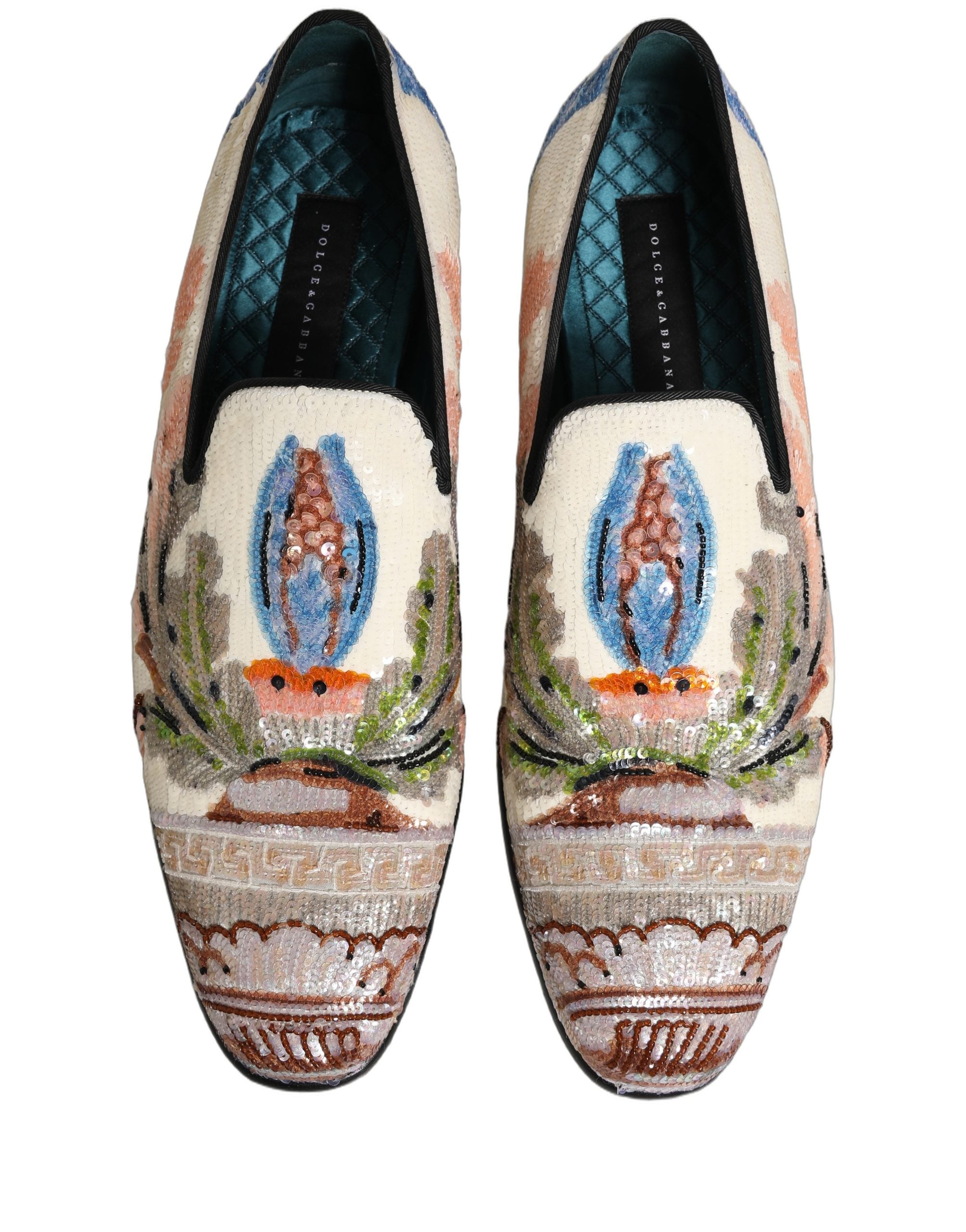 Dolce & Gabbana Multicolor Sequin Embroidered Loafers Men's Shoes