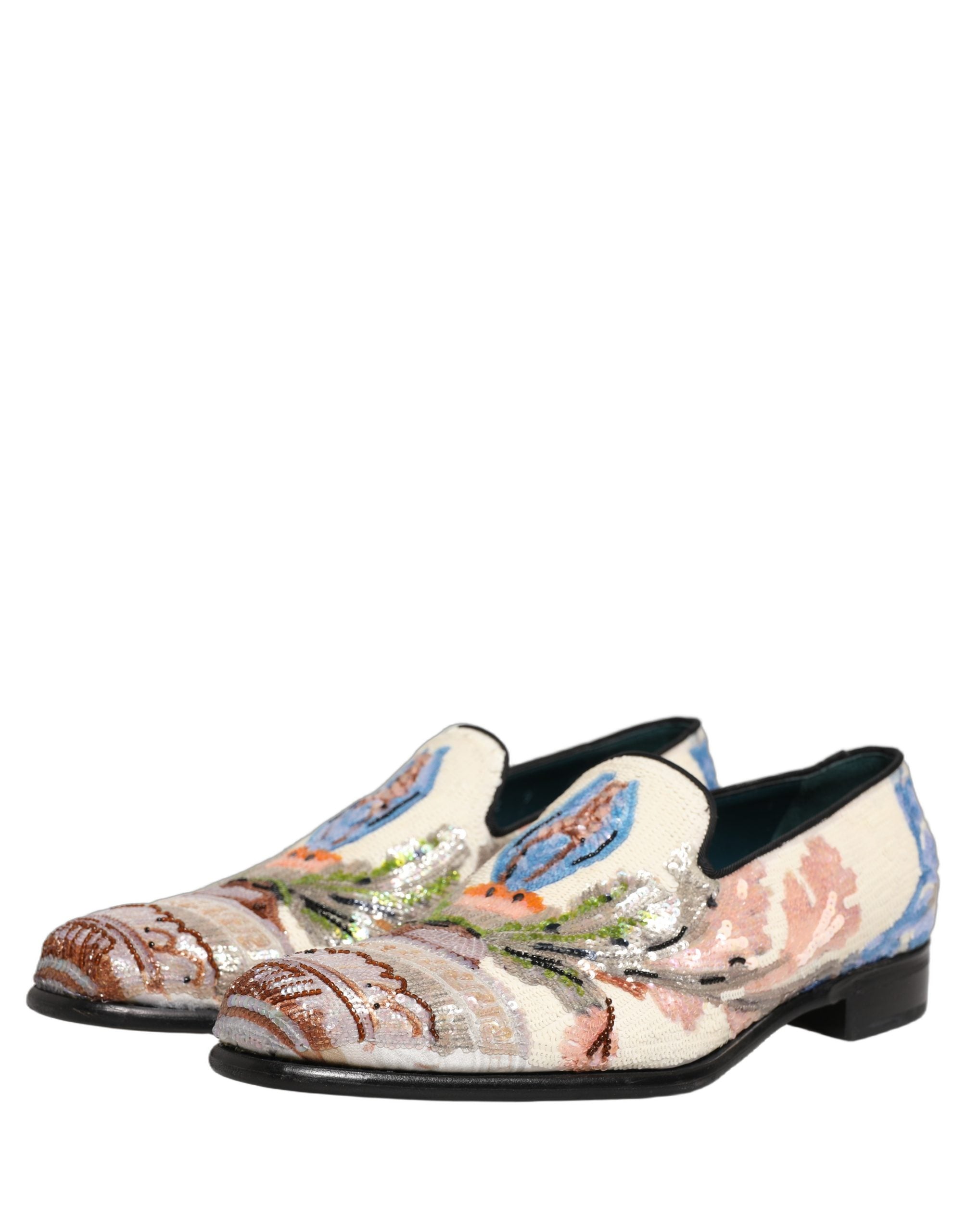 Dolce & Gabbana Multicolor Sequin Embroidered Loafers Men's Shoes