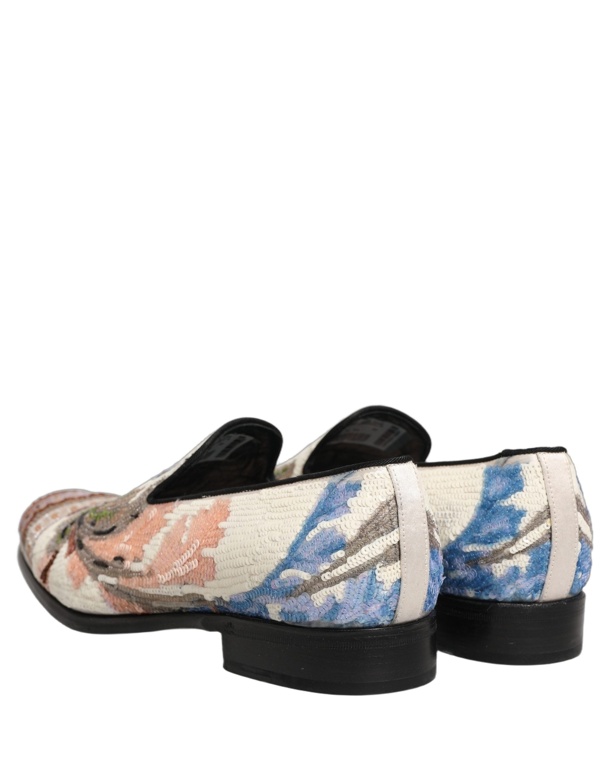 Dolce & Gabbana Multicolor Sequin Embroidered Loafers Men's Shoes