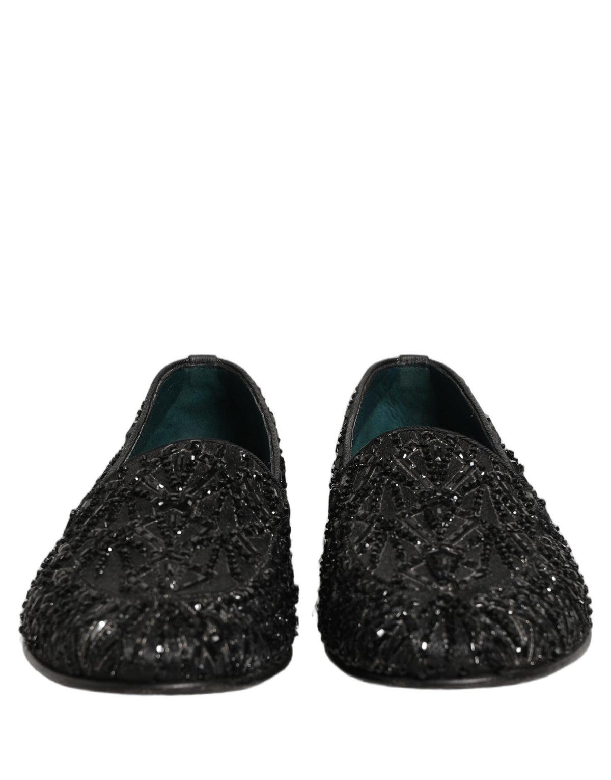 Dolce & Gabbana Black Velvet Embroidered Dress Loafers Men's Shoes