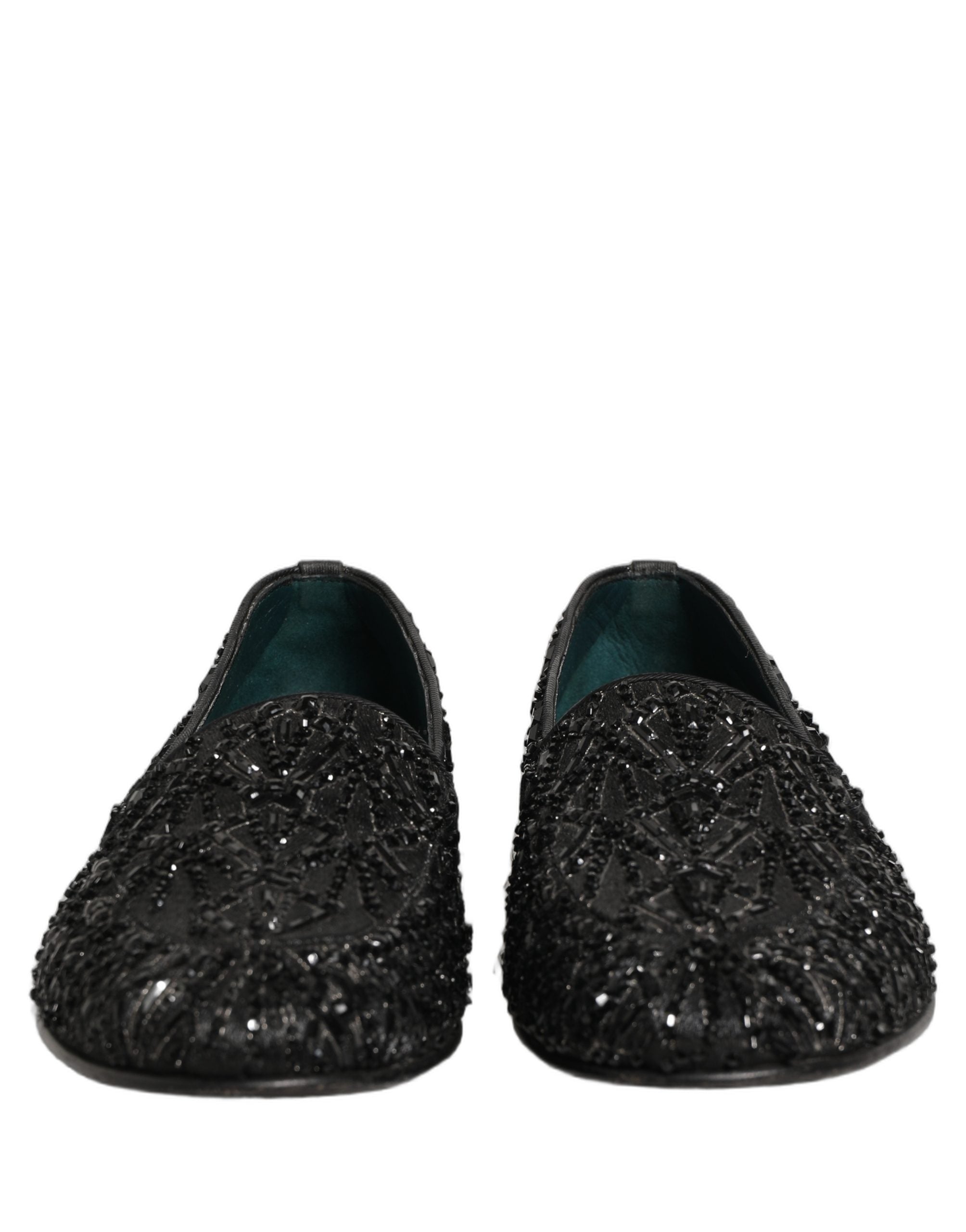Dolce & Gabbana Black Velvet Embroidered Dress Loafers Men's Shoes