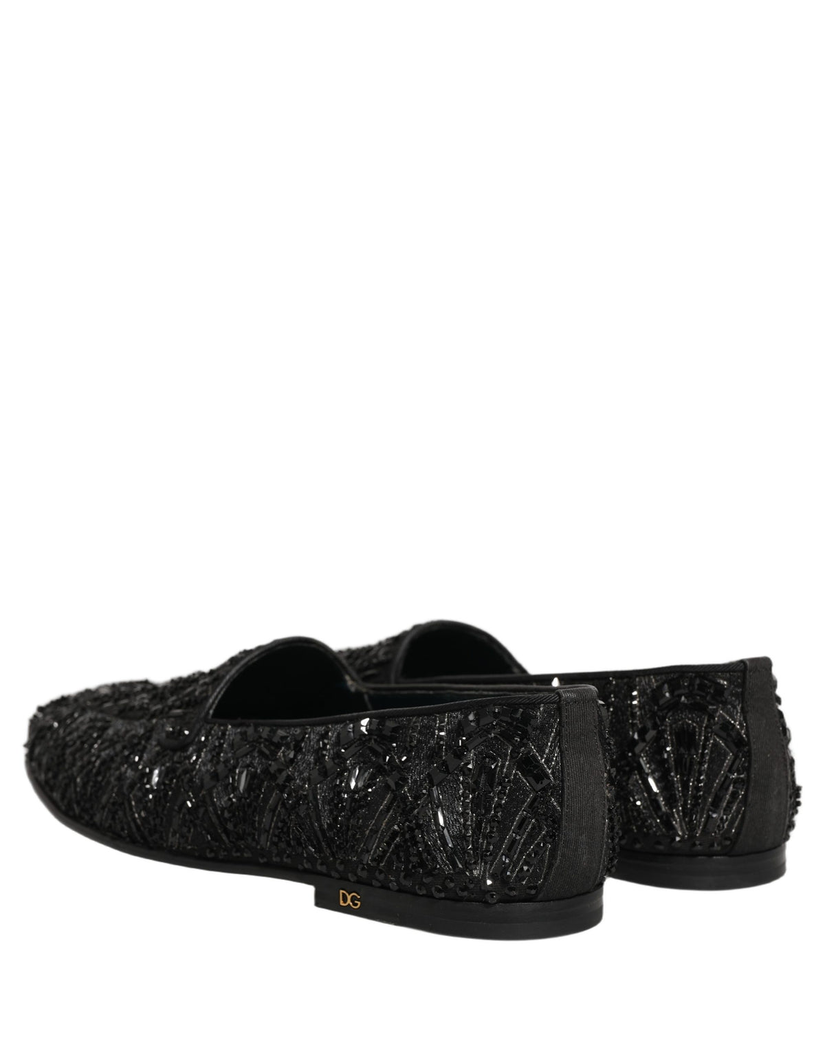 Dolce & Gabbana Black Velvet Embroidered Dress Loafers Men's Shoes