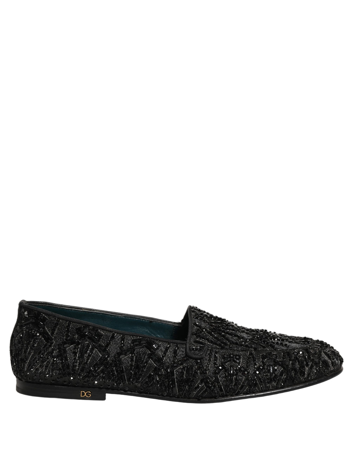 Dolce & Gabbana Black Velvet Embroidered Dress Loafers Men's Shoes