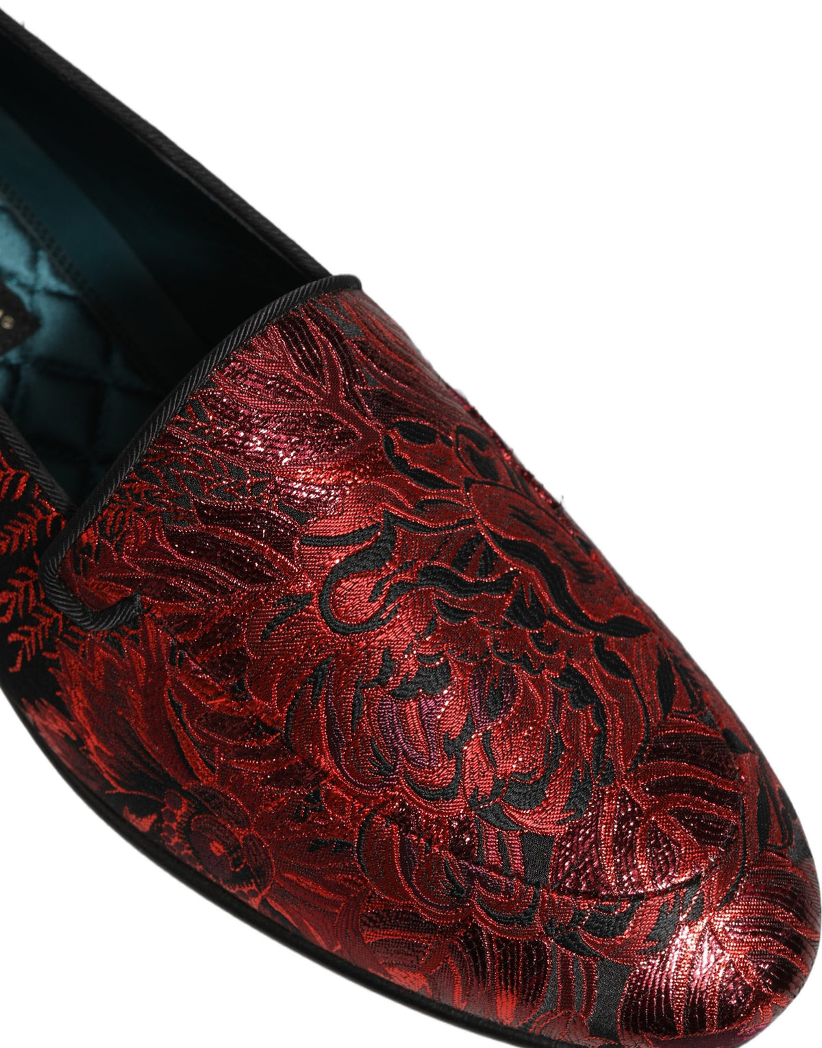 Dolce & Gabbana Red Floral Jacquard Slip On Loafers Men's Shoes