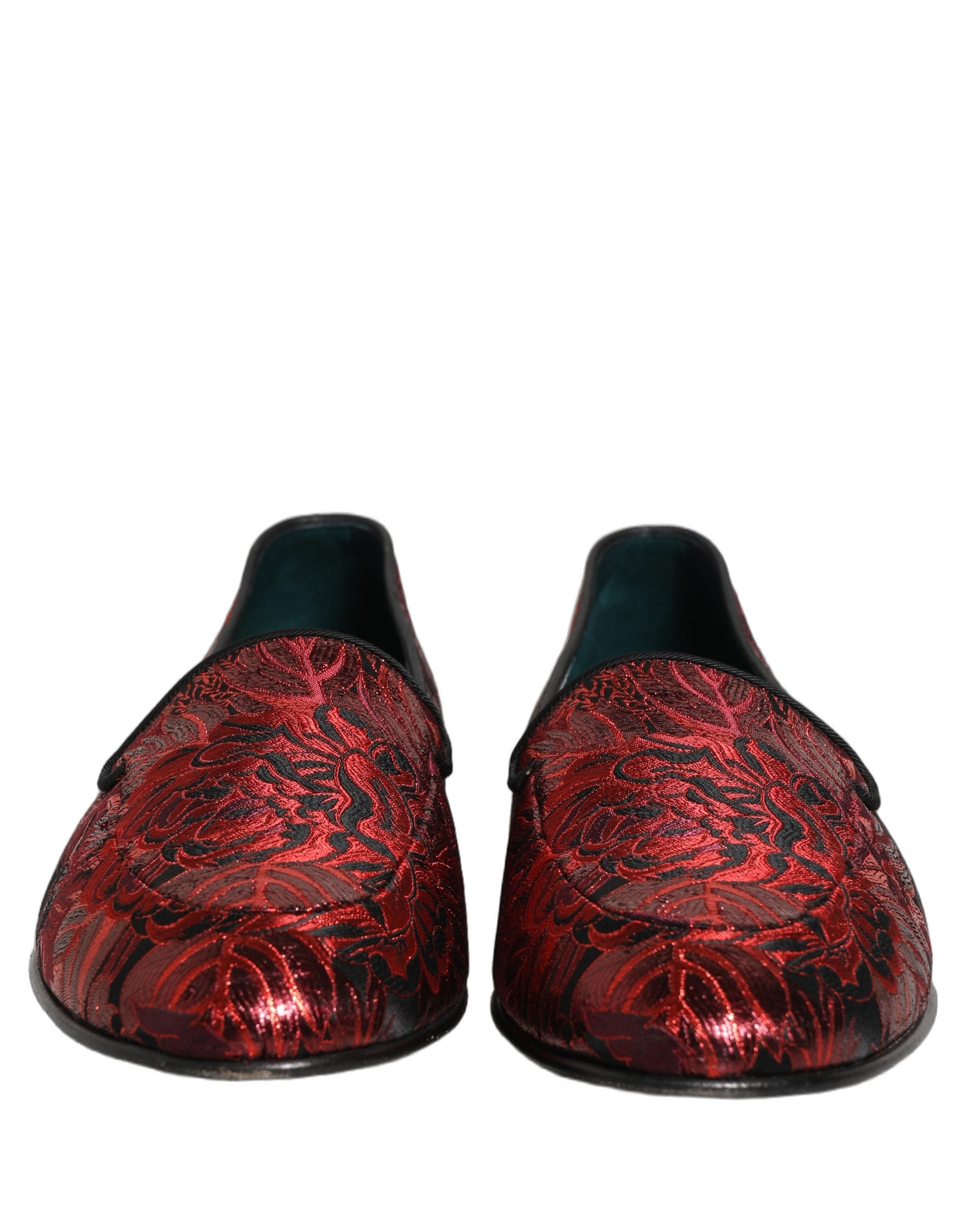 Dolce & Gabbana Red Floral Jacquard Slip On Loafers Men's Shoes