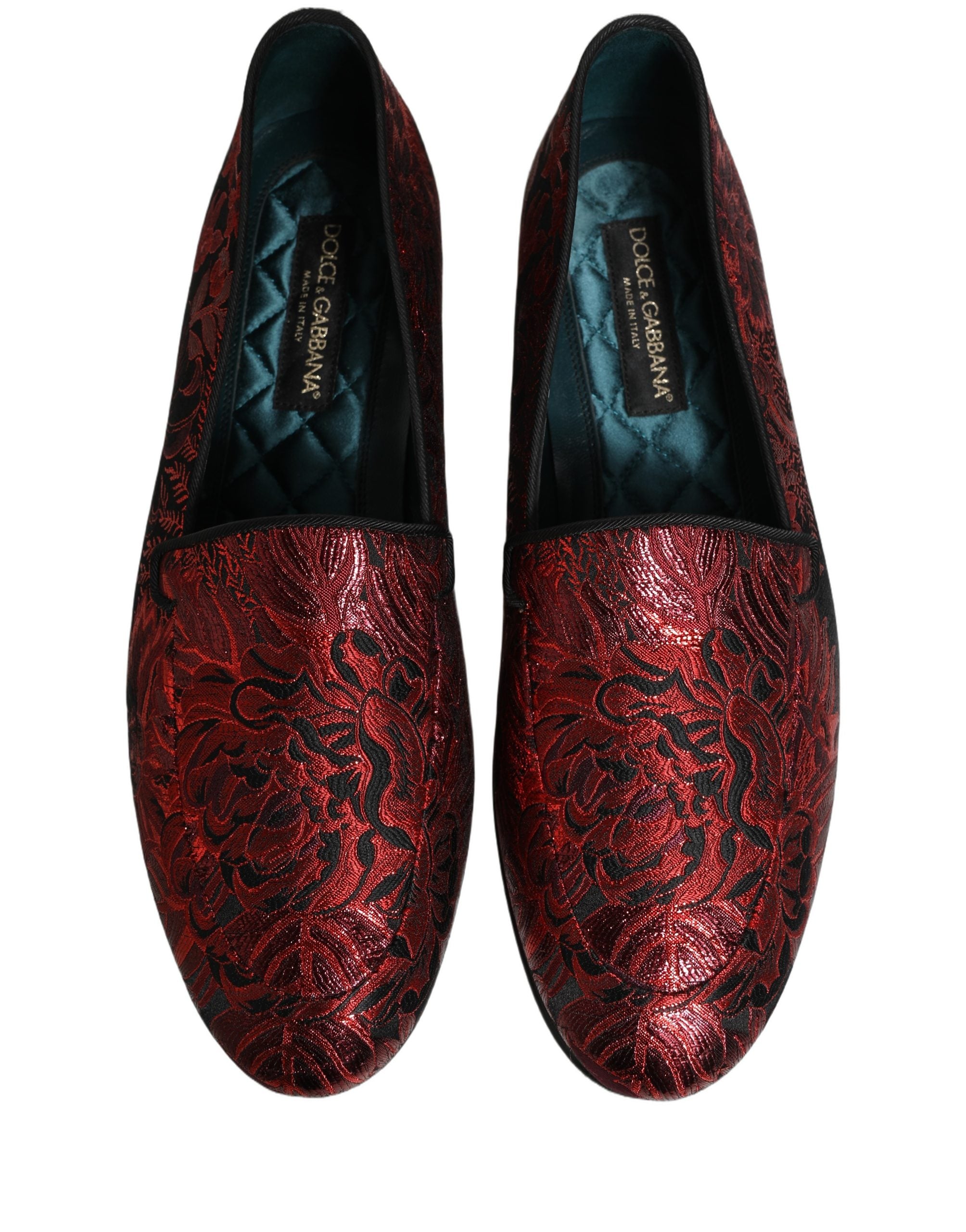Dolce & Gabbana Red Floral Jacquard Slip On Loafers Men's Shoes