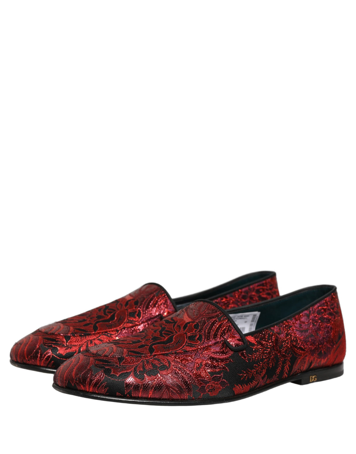 Dolce & Gabbana Red Floral Jacquard Slip On Loafers Men's Shoes